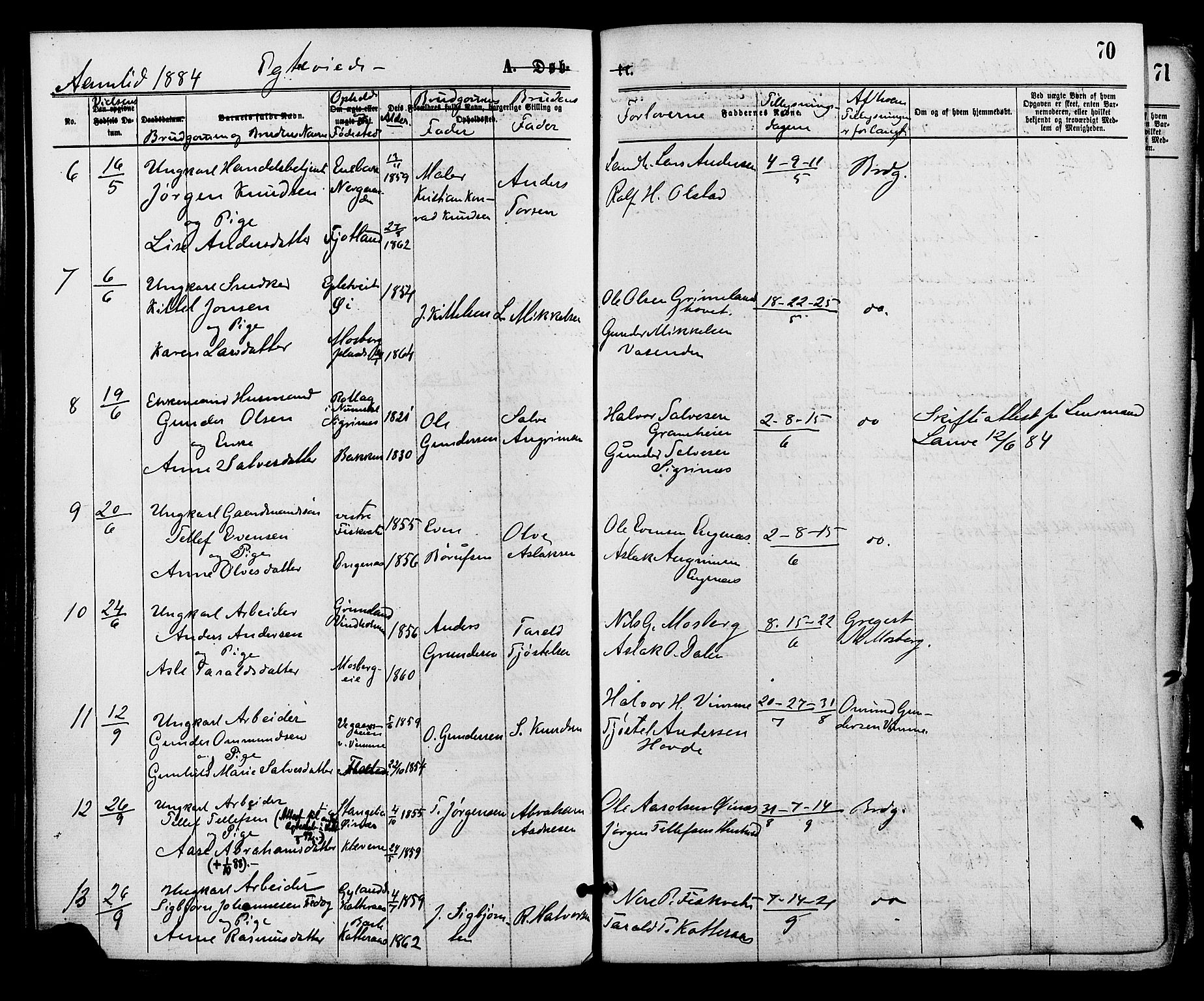 Åmli sokneprestkontor, SAK/1111-0050/F/Fa/Fac/L0009: Parish register (official) no. A 9 /1, 1869-1884, p. 70