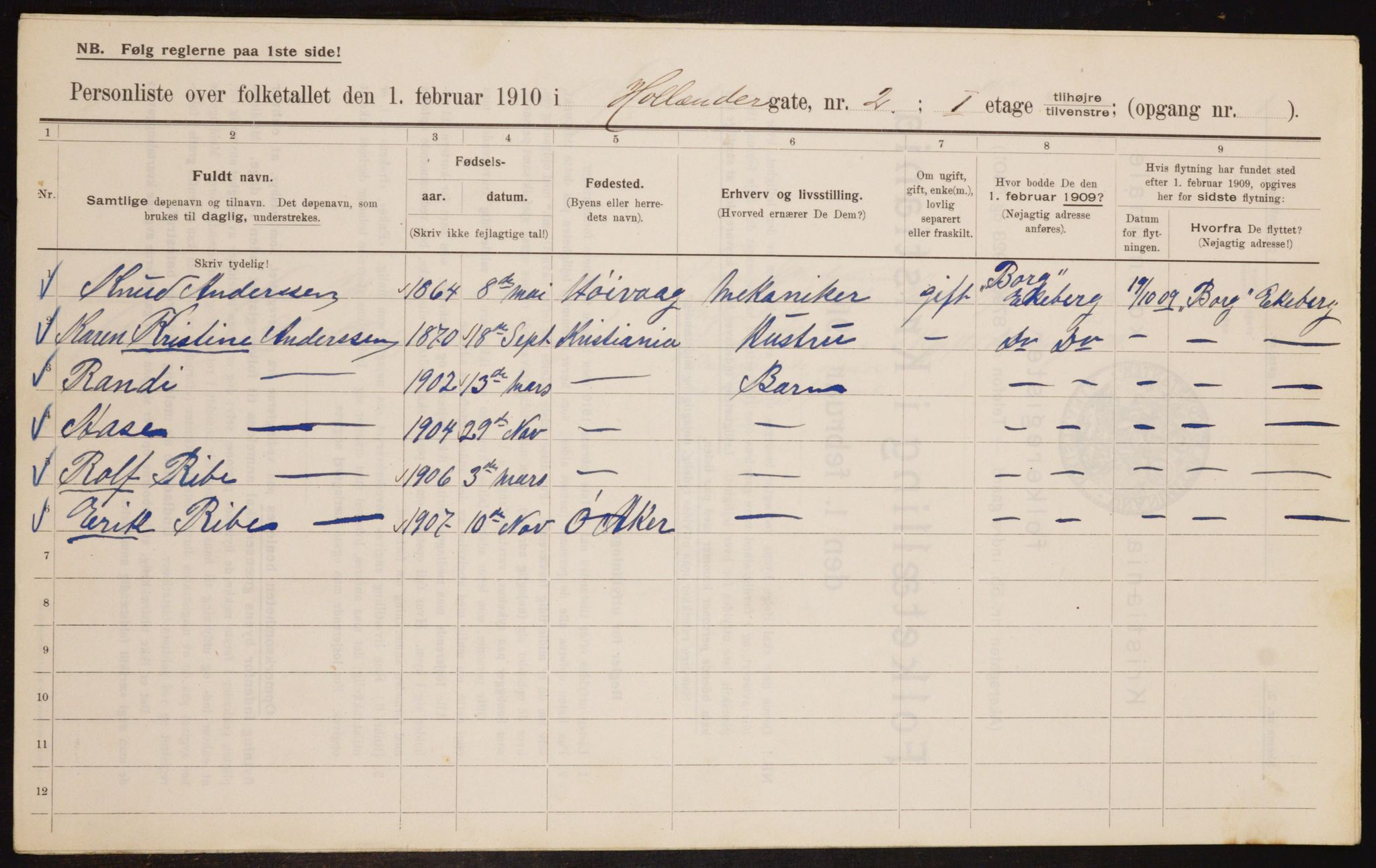 OBA, Municipal Census 1910 for Kristiania, 1910, p. 39868