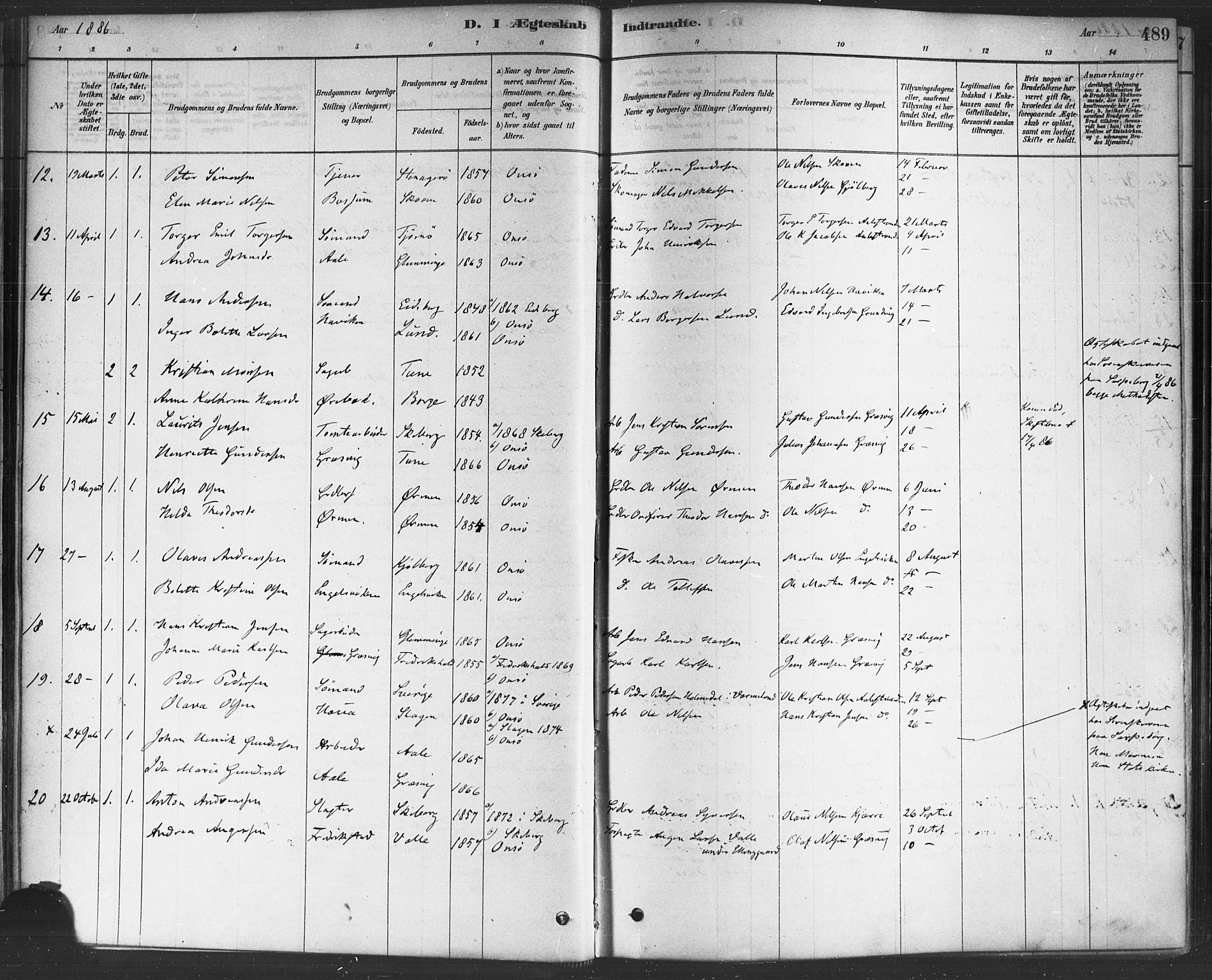 Onsøy prestekontor Kirkebøker, SAO/A-10914/F/Fa/L0006: Parish register (official) no. I 6, 1878-1898, p. 489