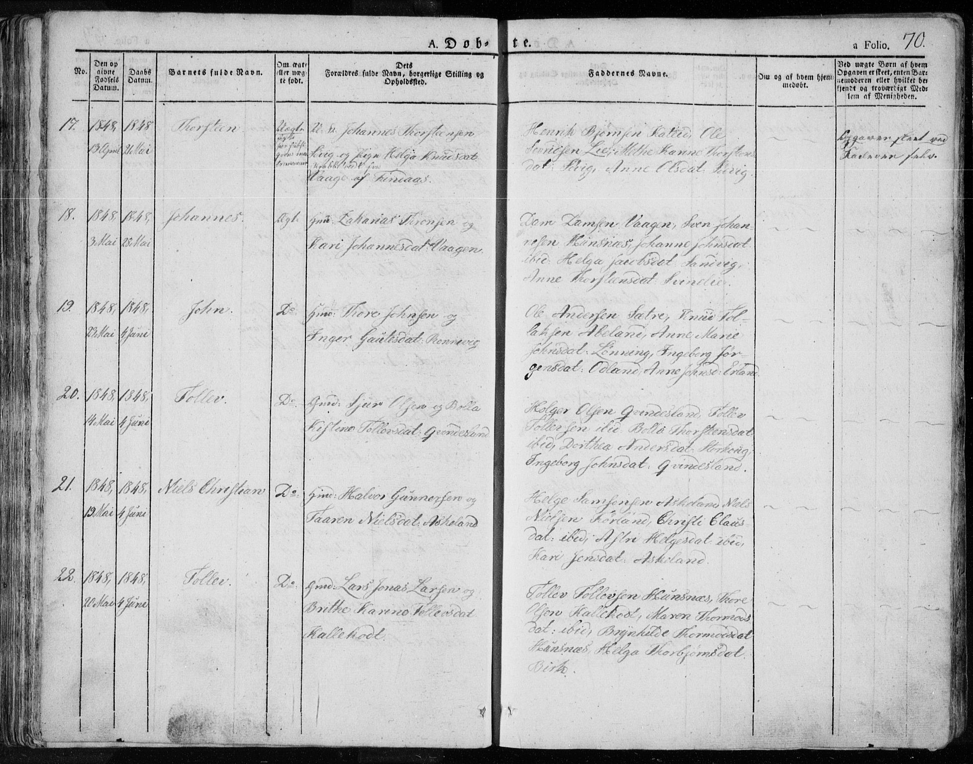 Tysvær sokneprestkontor, AV/SAST-A -101864/H/Ha/Haa/L0001: Parish register (official) no. A 1.1, 1831-1856, p. 70