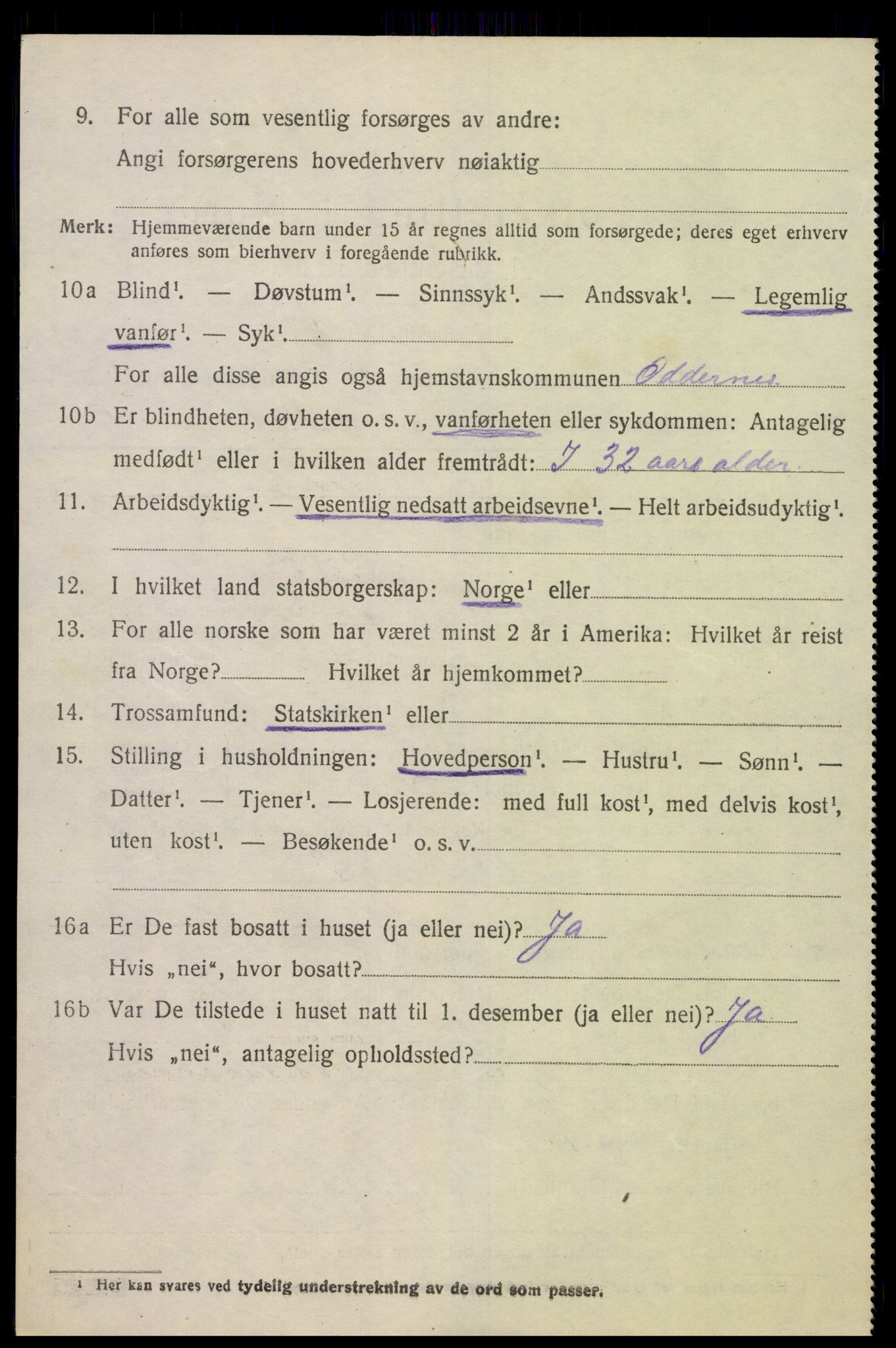 SAK, 1920 census for Oddernes, 1920, p. 4430