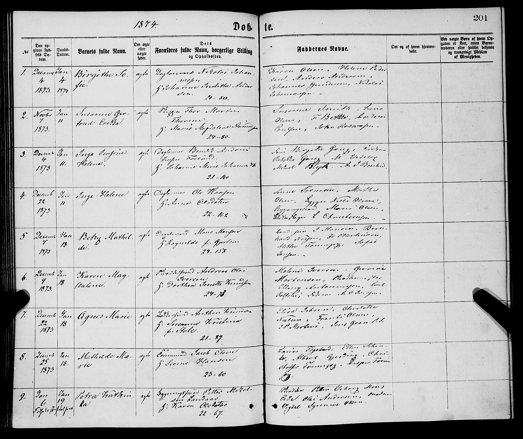 Korskirken sokneprestembete, SAB/A-76101/H/Haa/L0020: Parish register (official) no. B 6, 1871-1878, p. 201