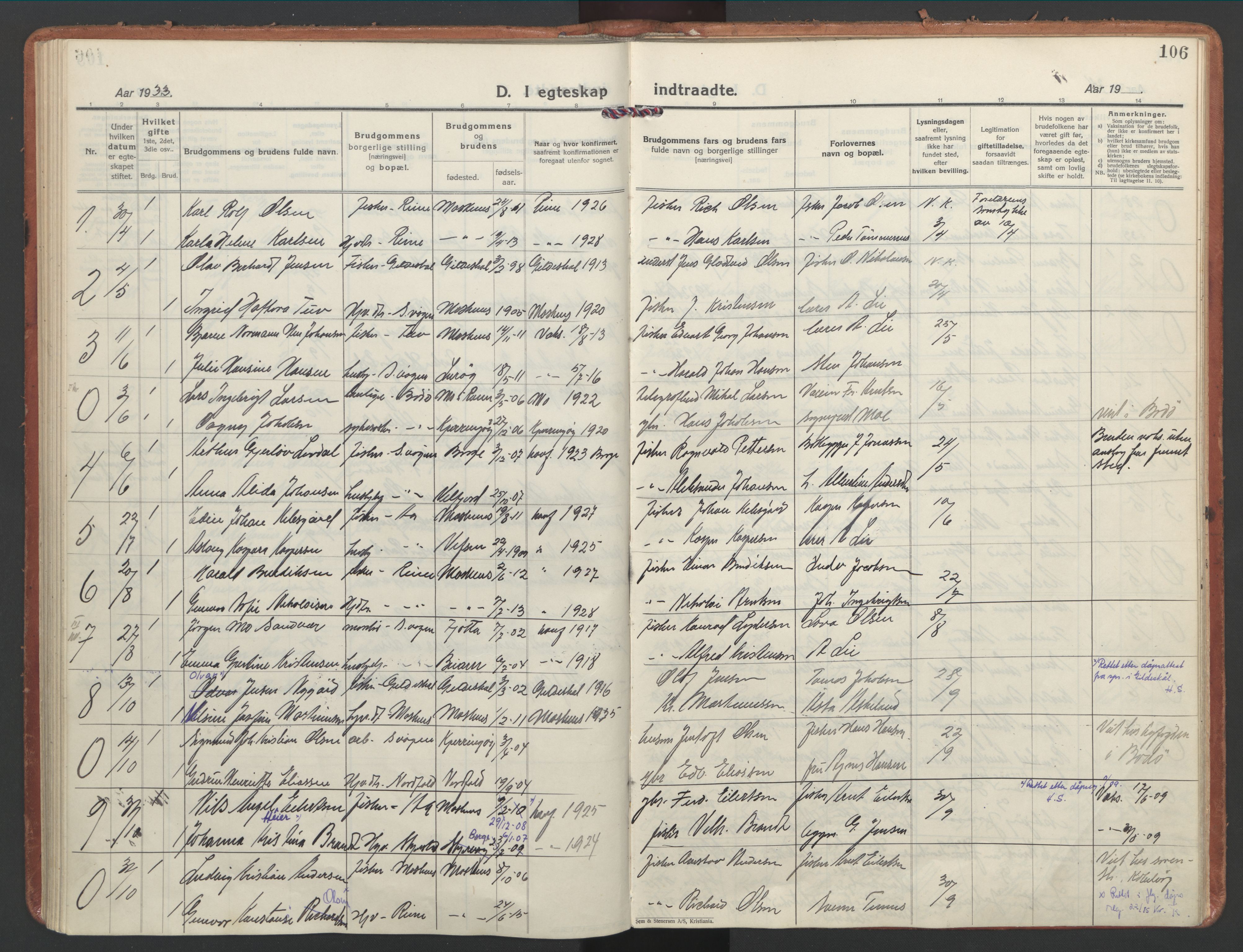 Ministerialprotokoller, klokkerbøker og fødselsregistre - Nordland, SAT/A-1459/886/L1223: Parish register (official) no. 886A05, 1926-1938, p. 106