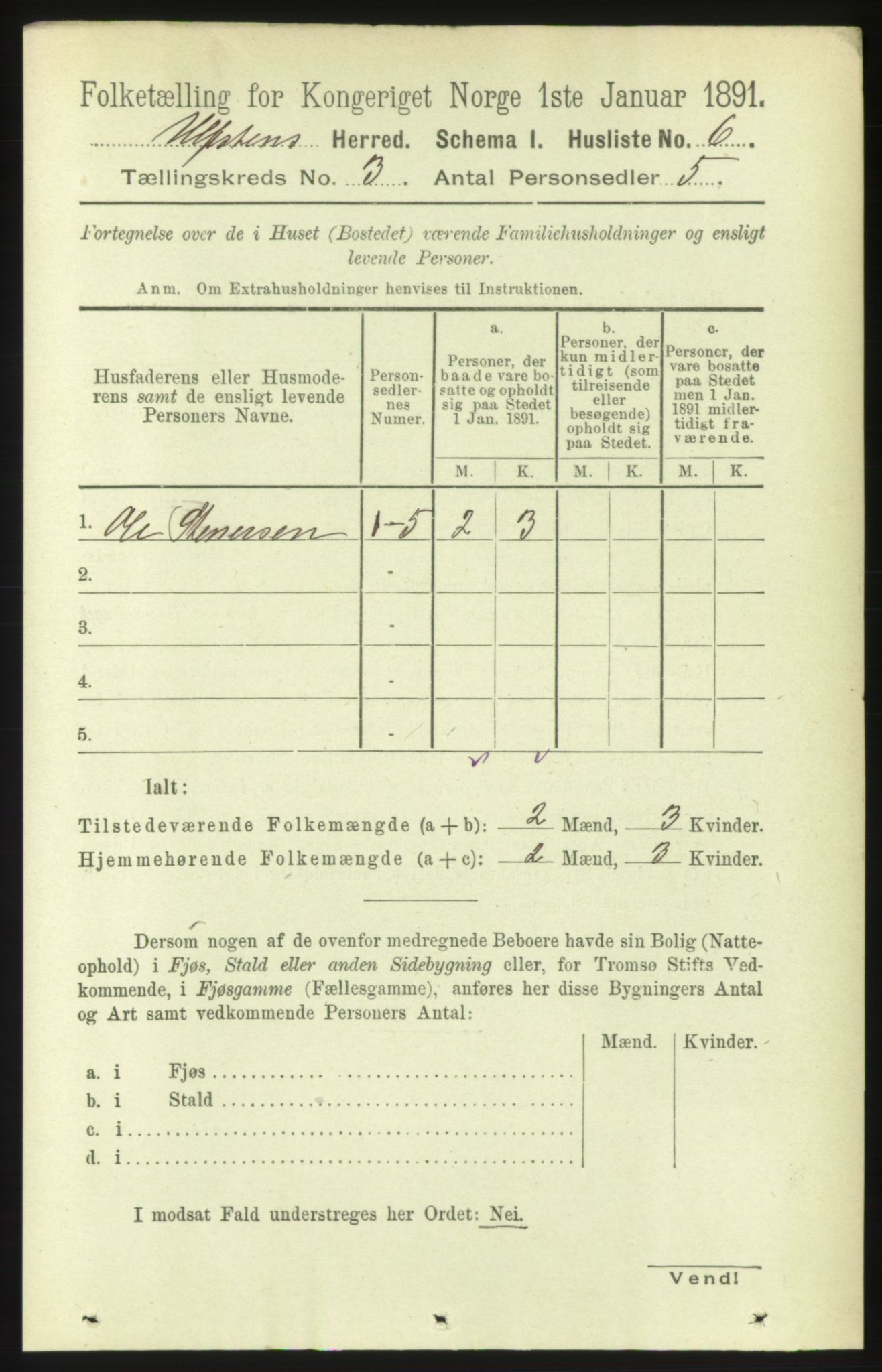 RA, 1891 census for 1516 Ulstein, 1891, p. 734