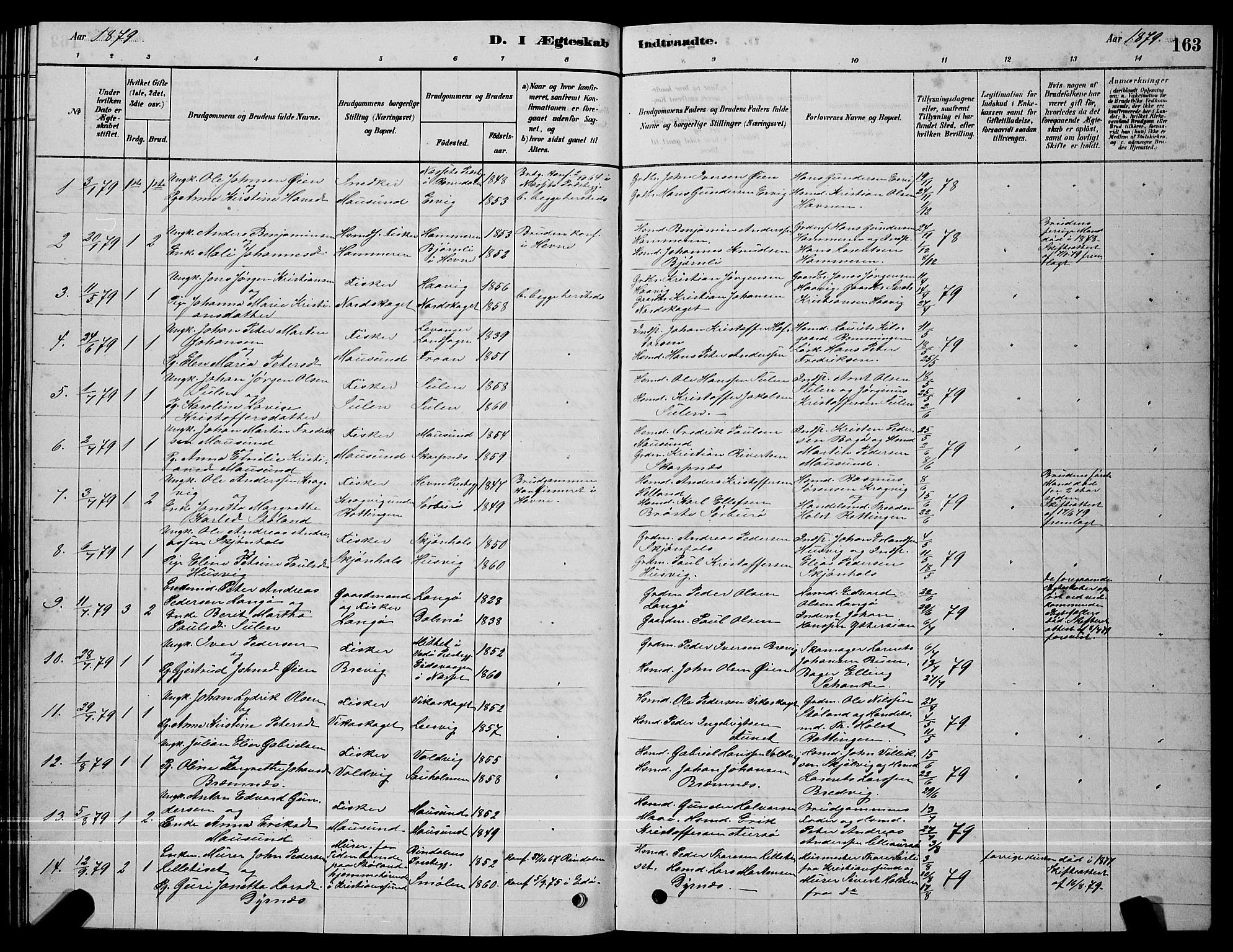 Ministerialprotokoller, klokkerbøker og fødselsregistre - Sør-Trøndelag, SAT/A-1456/640/L0585: Parish register (copy) no. 640C03, 1878-1891, p. 163