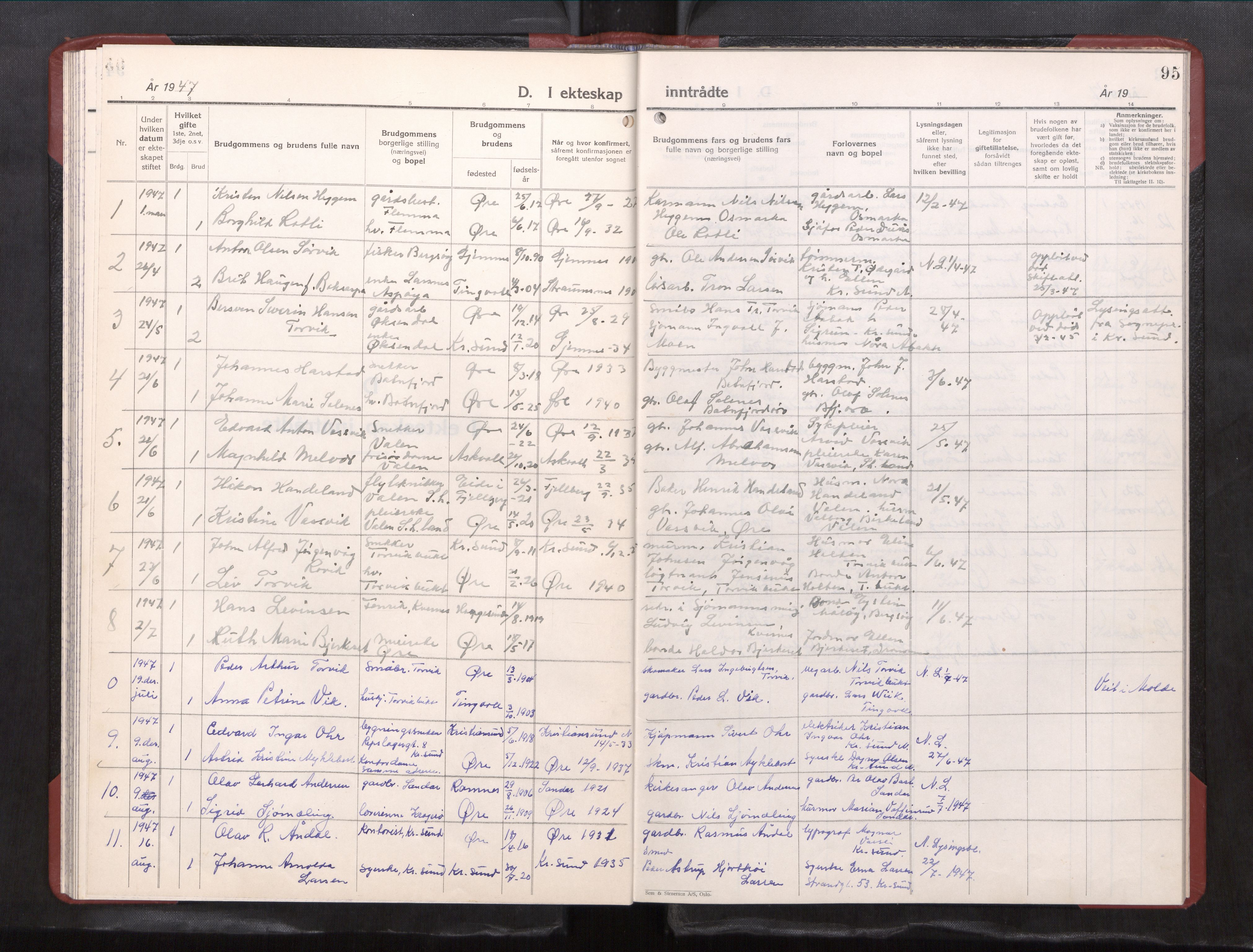 Ministerialprotokoller, klokkerbøker og fødselsregistre - Møre og Romsdal, AV/SAT-A-1454/584/L0972: Parish register (copy) no. 584---, 1947-1963, p. 95