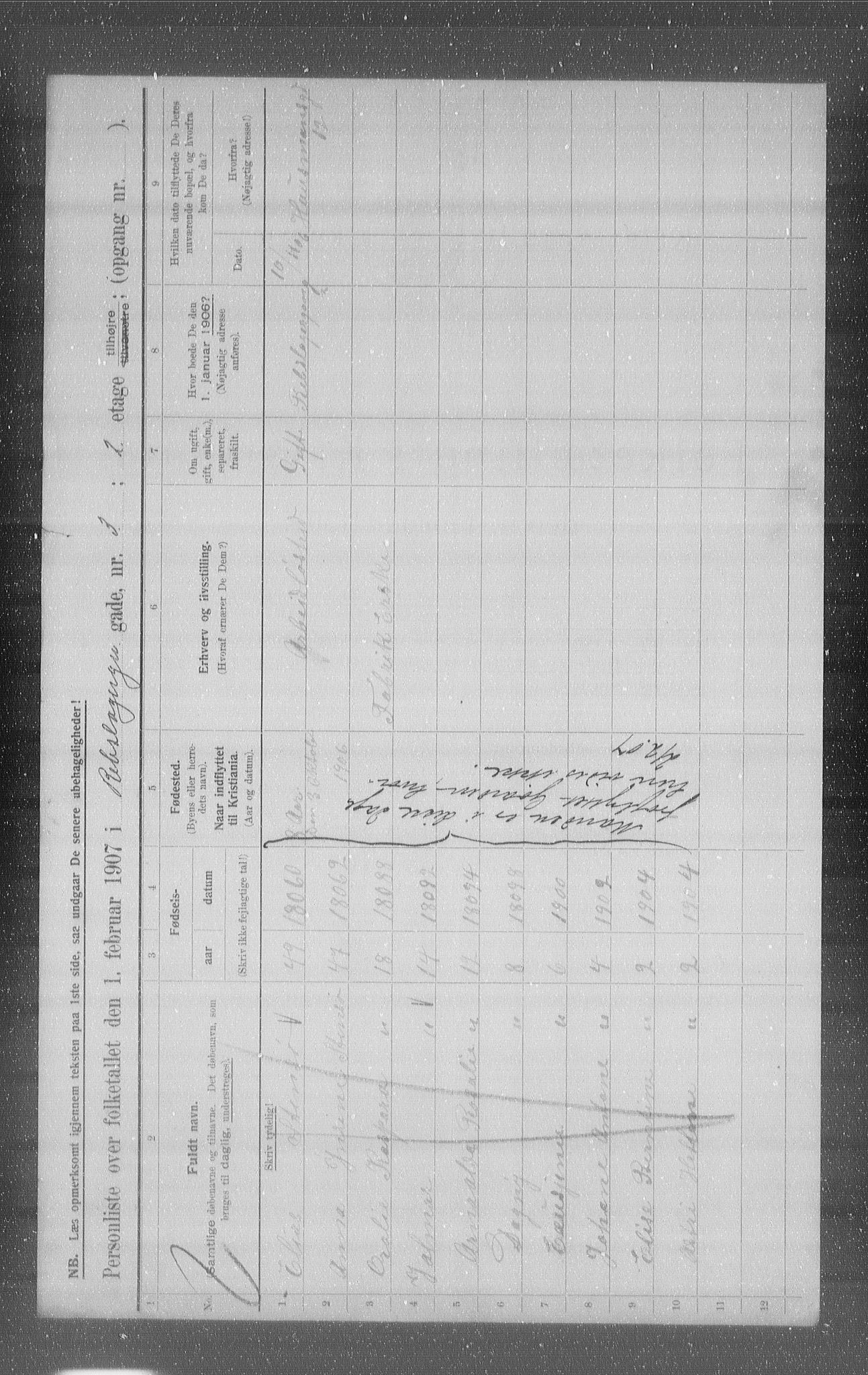 OBA, Municipal Census 1907 for Kristiania, 1907, p. 42162