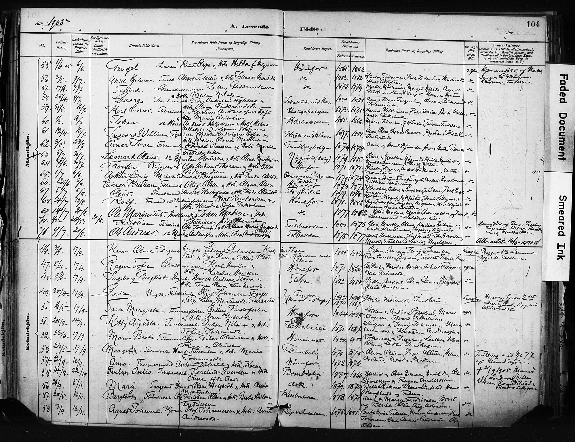 Hønefoss kirkebøker, AV/SAKO-A-609/F/Fa/L0002: Parish register (official) no. 2, 1887-1906, p. 104