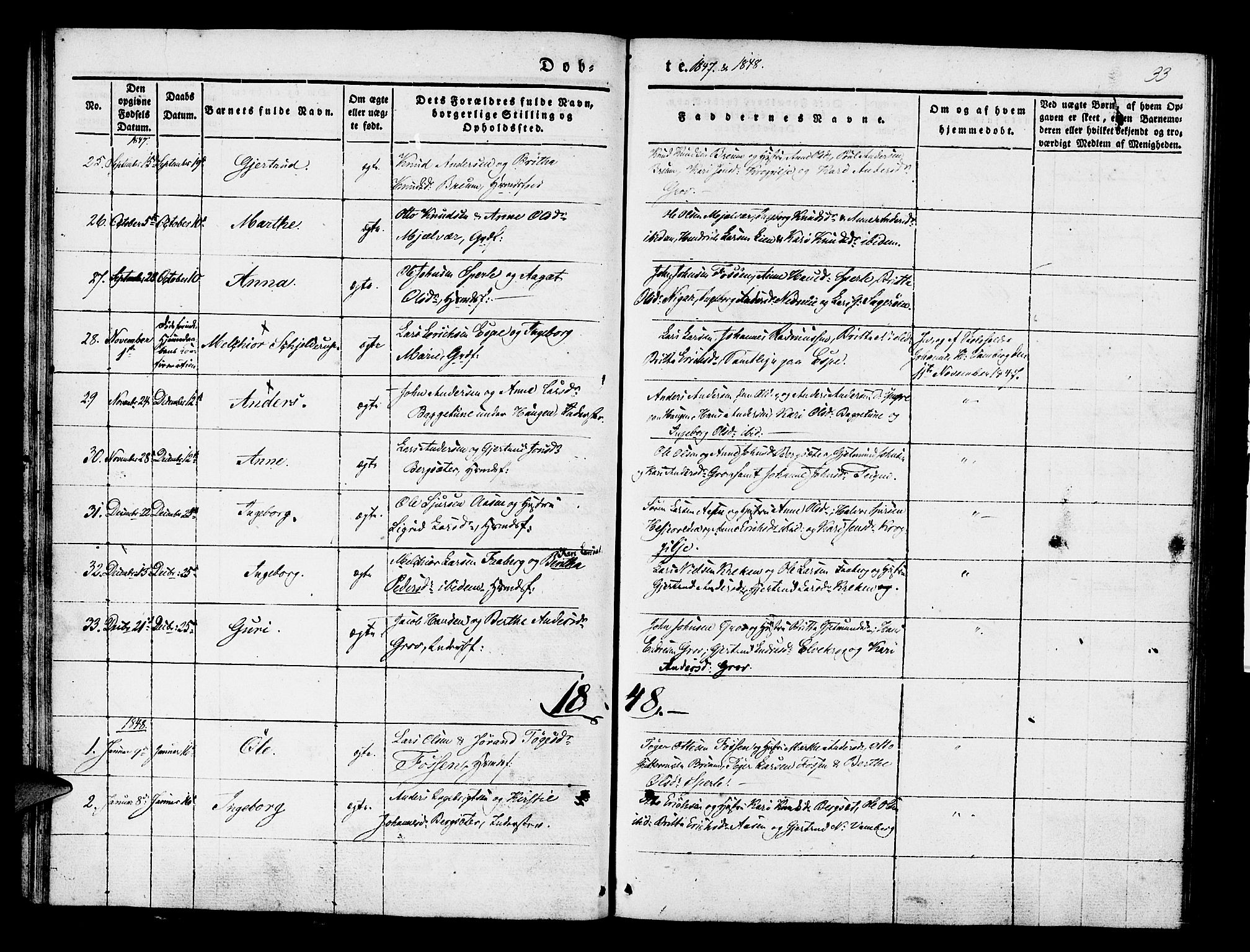 Jostedal sokneprestembete, AV/SAB-A-80601/H/Haa/Haaa/L0004: Parish register (official) no. A 4, 1837-1848, p. 33