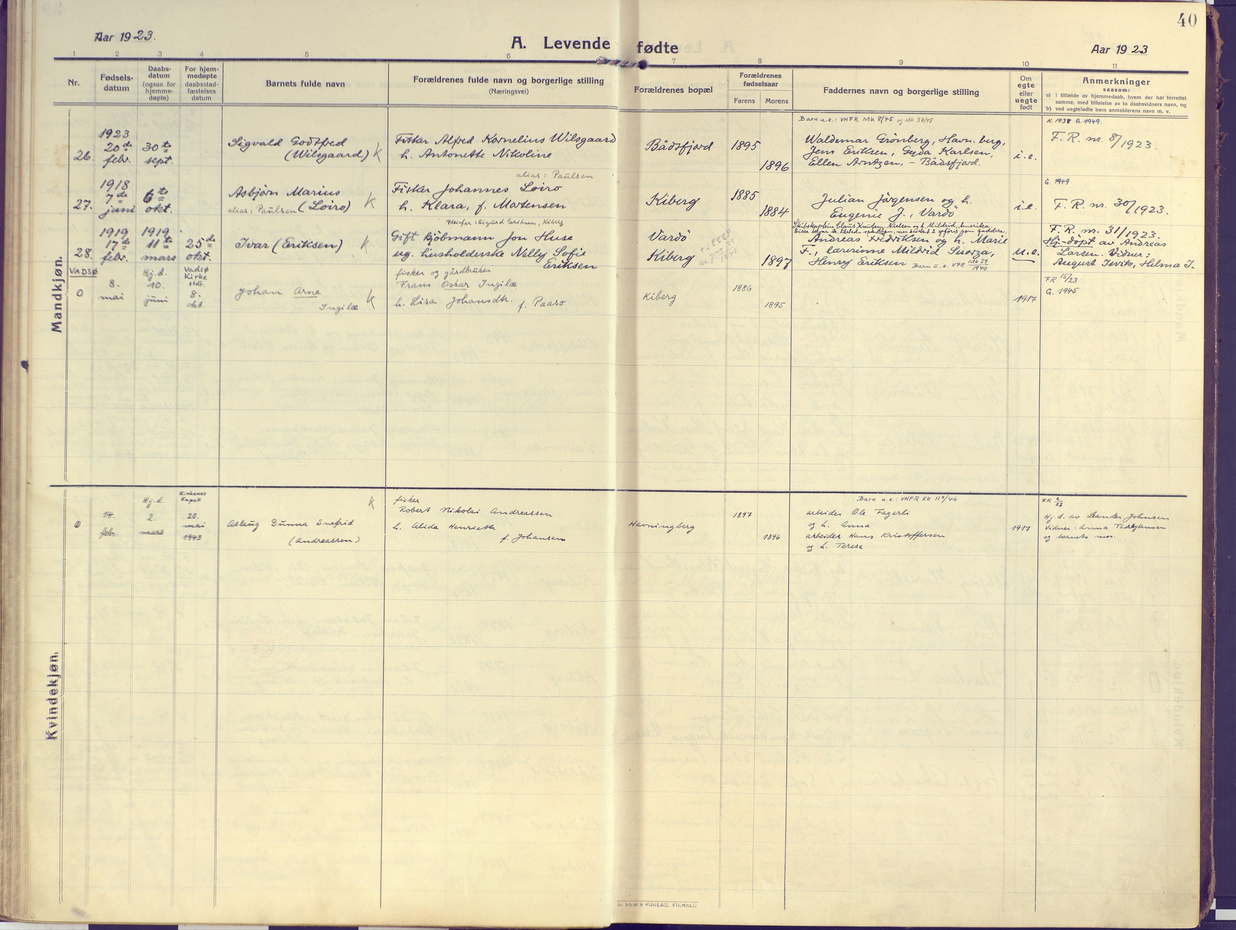 Vardø sokneprestkontor, AV/SATØ-S-1332/H/Ha/L0013kirke: Parish register (official) no. 13, 1912-1928, p. 40