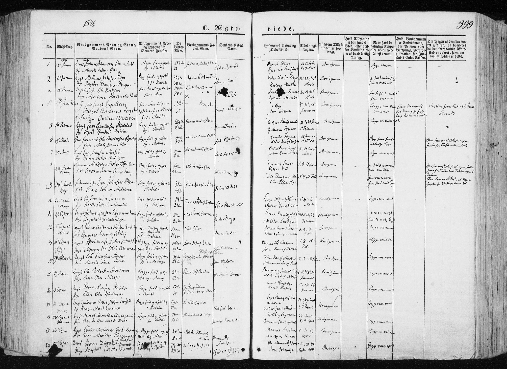 Ministerialprotokoller, klokkerbøker og fødselsregistre - Nord-Trøndelag, SAT/A-1458/709/L0074: Parish register (official) no. 709A14, 1845-1858, p. 399