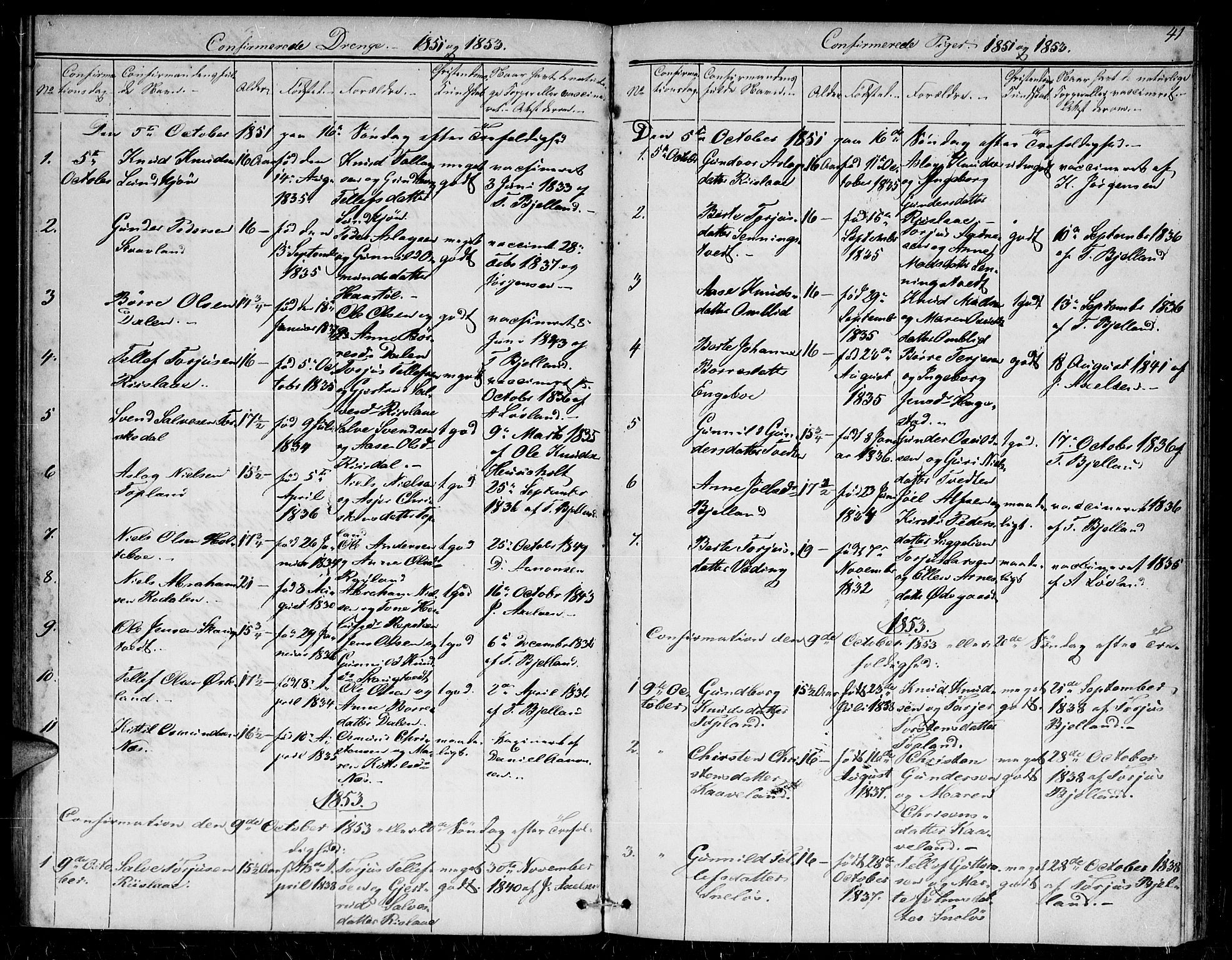 Herefoss sokneprestkontor, SAK/1111-0019/F/Fb/Fba/L0001: Parish register (copy) no. B 1, 1851-1868, p. 41