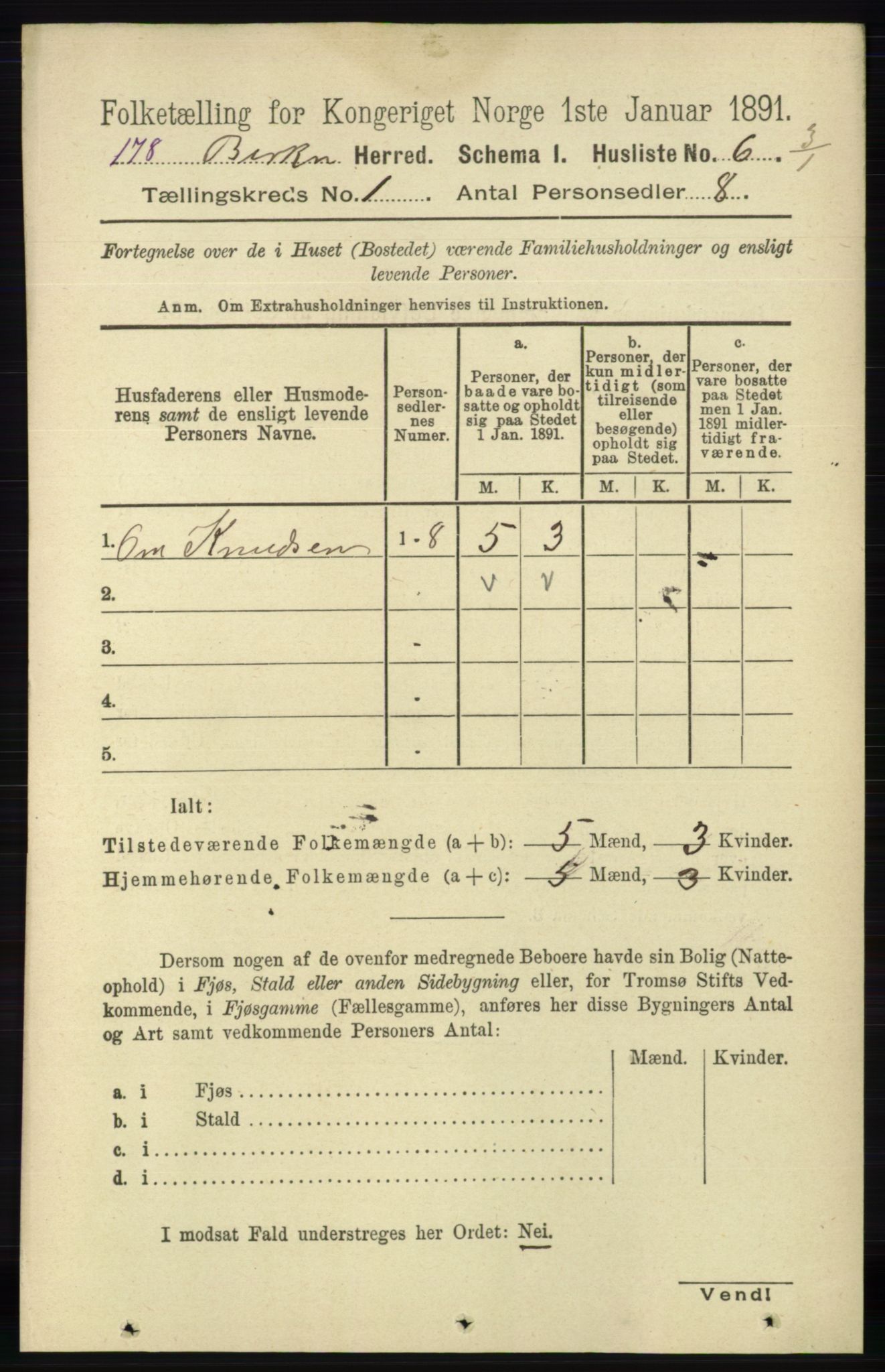 RA, 1891 Census for 0928 Birkenes, 1891, p. 26