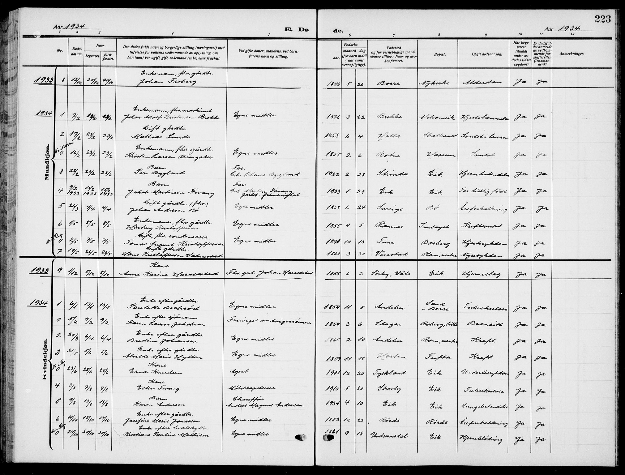 Sem kirkebøker, AV/SAKO-A-5/G/Gb/L0004: Parish register (copy) no. II 4, 1914-1937, p. 223