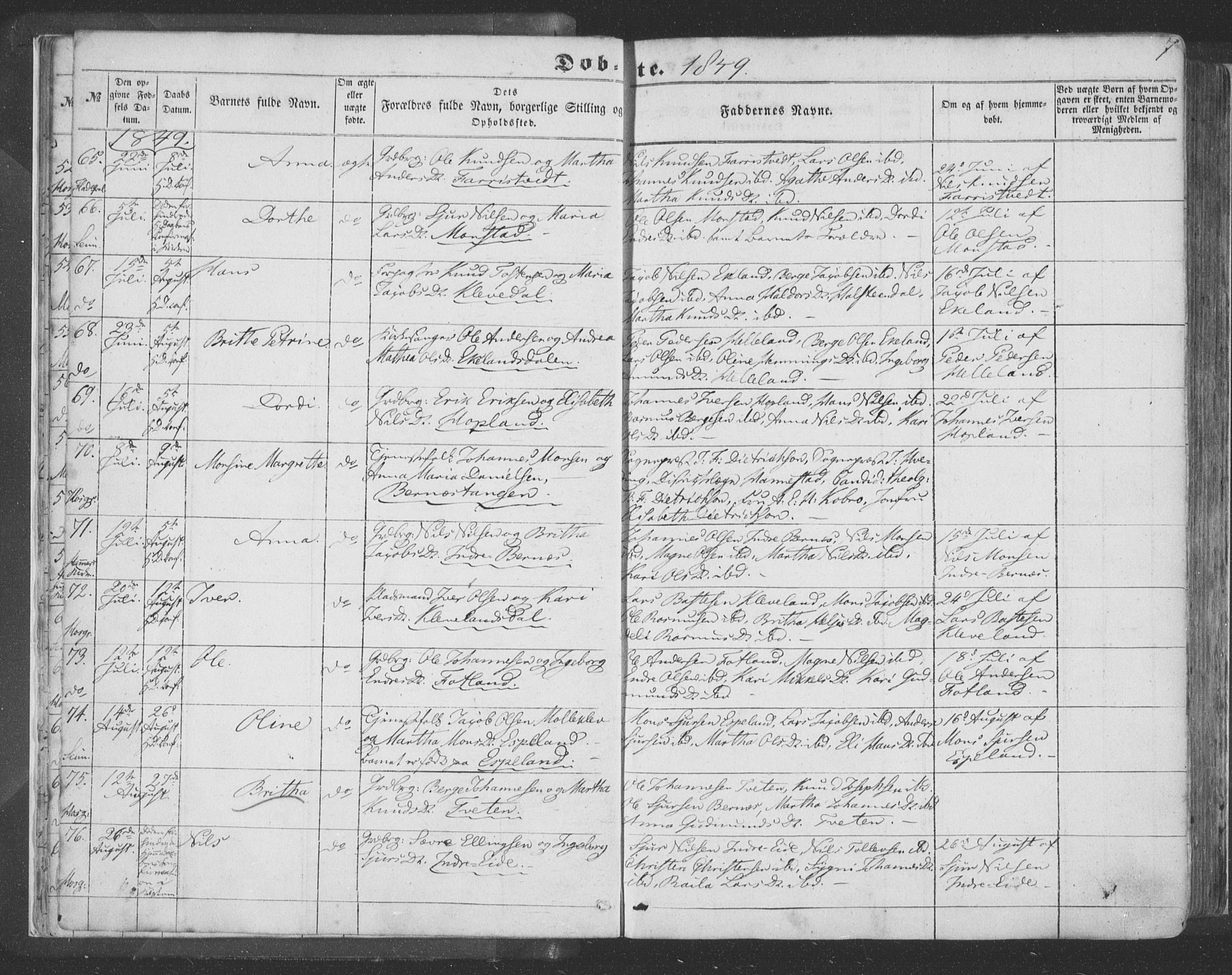 Hosanger sokneprestembete, SAB/A-75801/H/Haa: Parish register (official) no. A 8, 1849-1863, p. 7