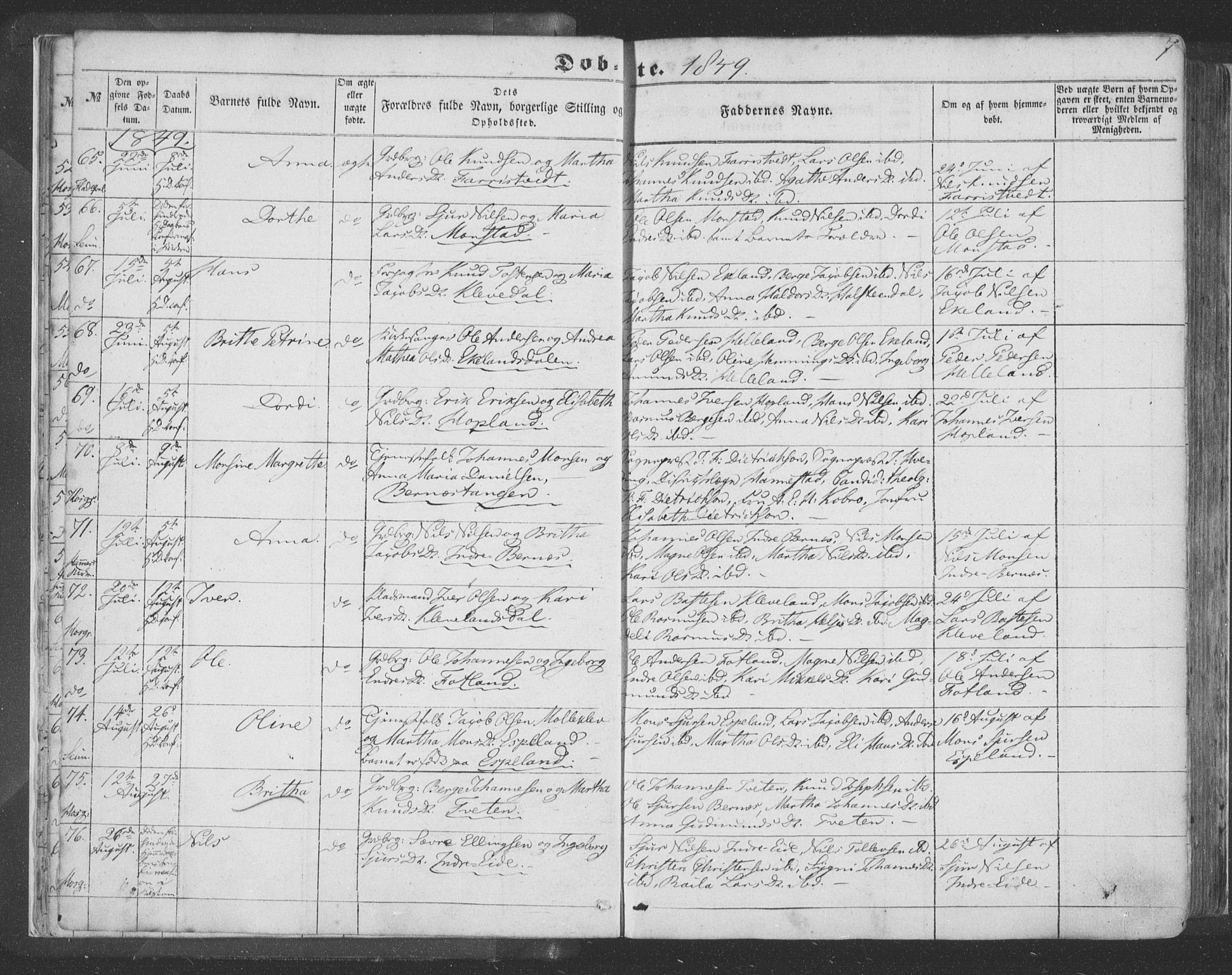 Hosanger sokneprestembete, AV/SAB-A-75801/H/Haa: Parish register (official) no. A 8, 1849-1863, p. 7