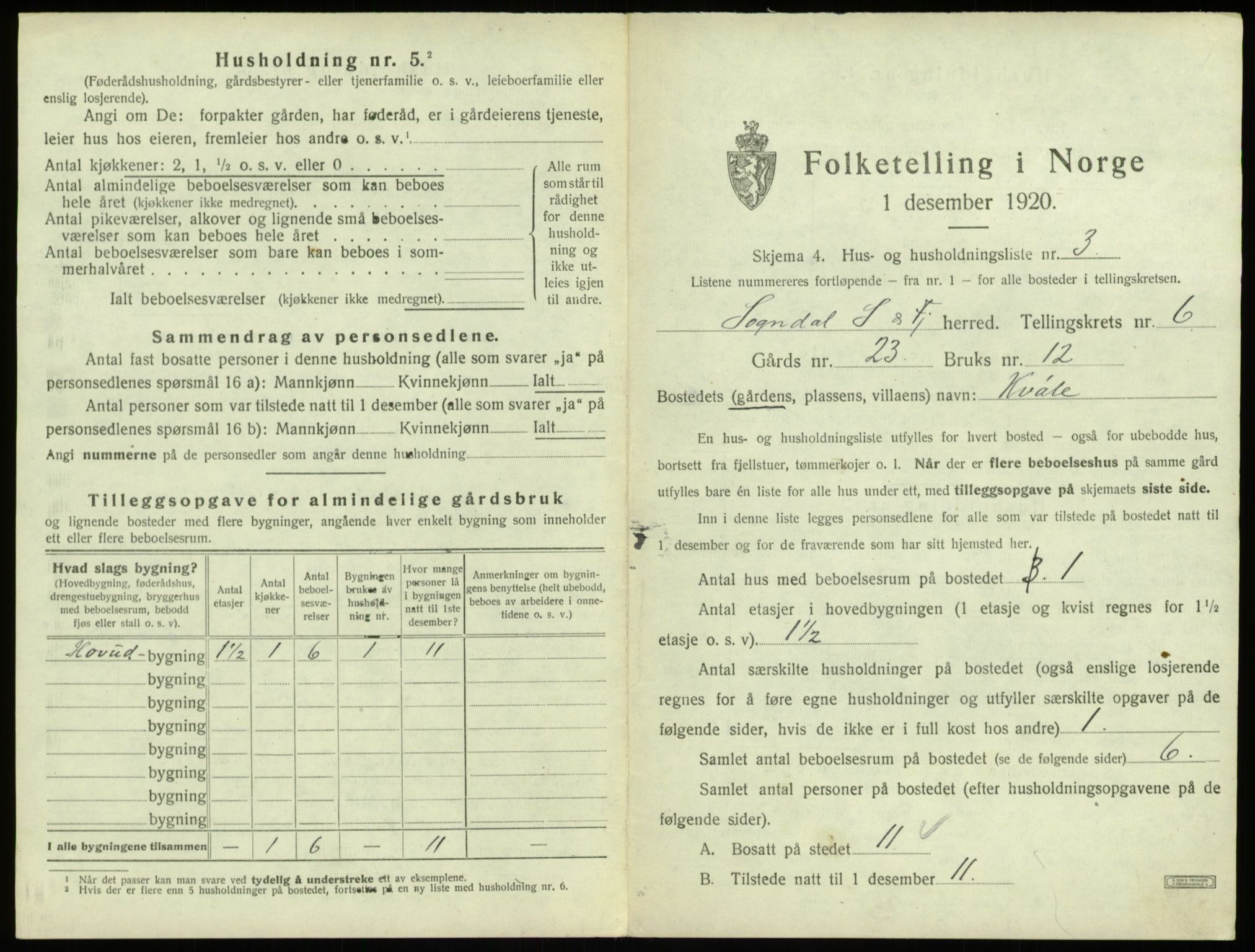 SAB, 1920 census for Sogndal, 1920, p. 328