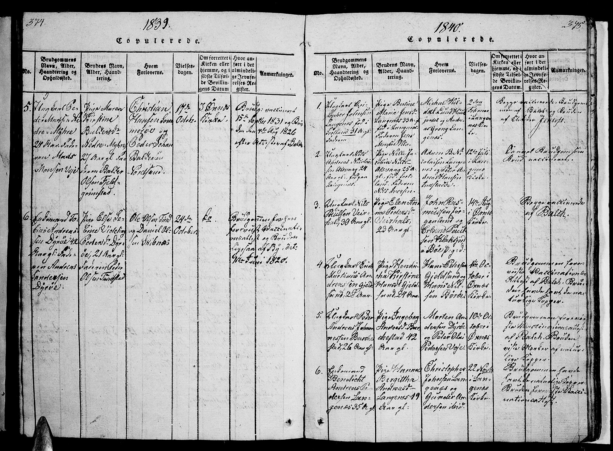 Ministerialprotokoller, klokkerbøker og fødselsregistre - Nordland, AV/SAT-A-1459/893/L1346: Parish register (copy) no. 893C01, 1820-1858, p. 374-375