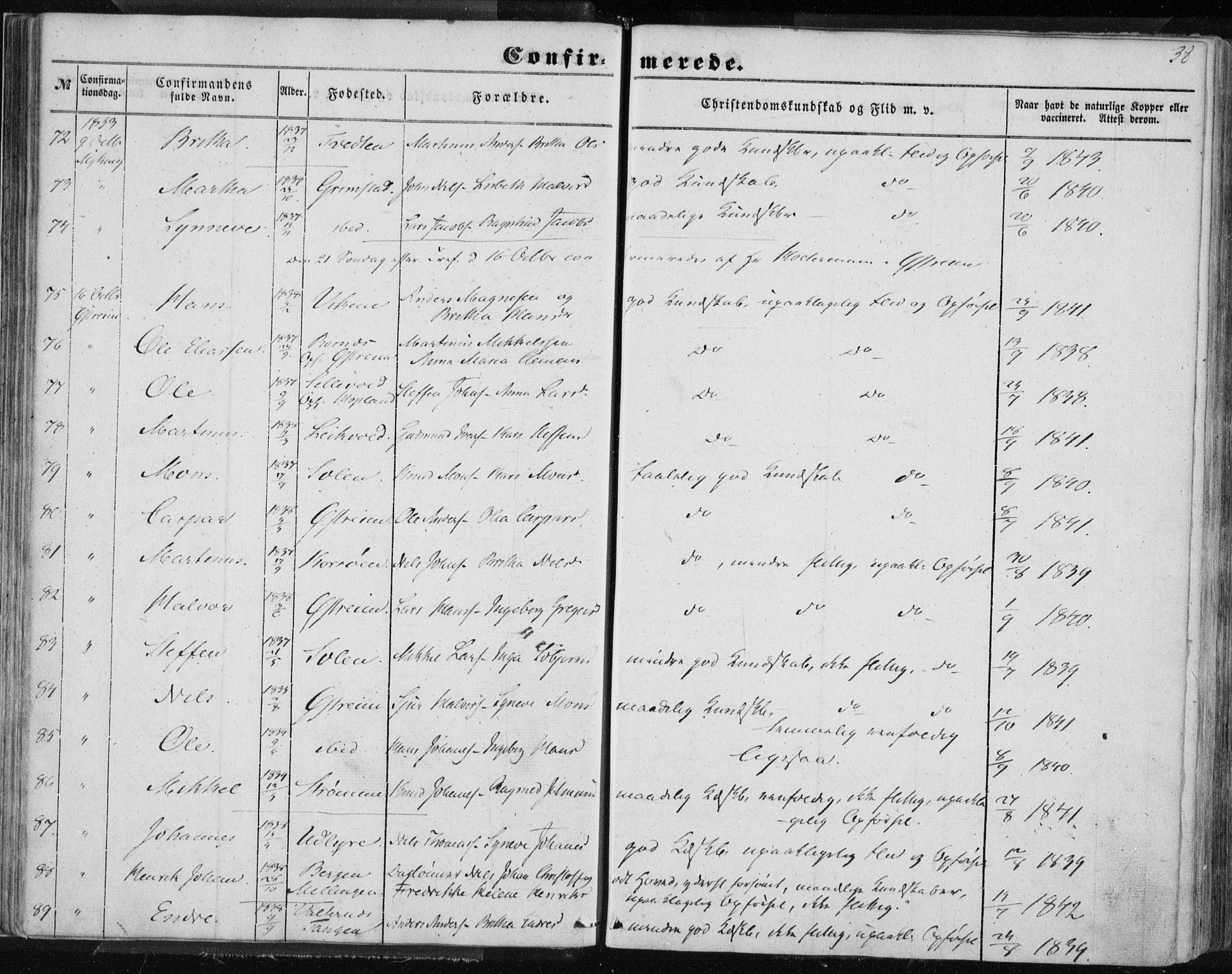 Lindås Sokneprestembete, AV/SAB-A-76701/H/Haa/Haaa/L0013: Parish register (official) no. A 13, 1848-1862, p. 38