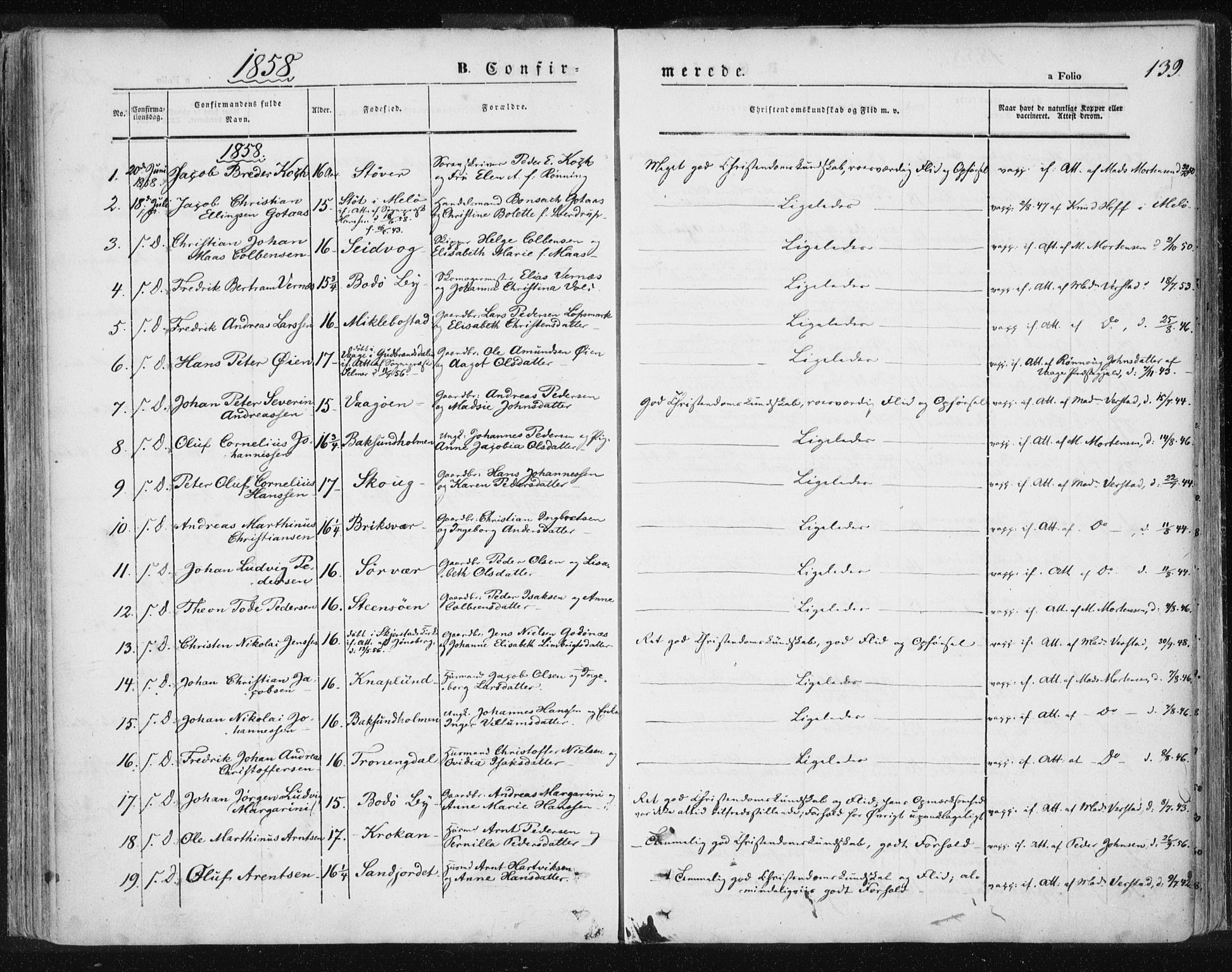 Ministerialprotokoller, klokkerbøker og fødselsregistre - Nordland, SAT/A-1459/801/L0007: Parish register (official) no. 801A07, 1845-1863, p. 139