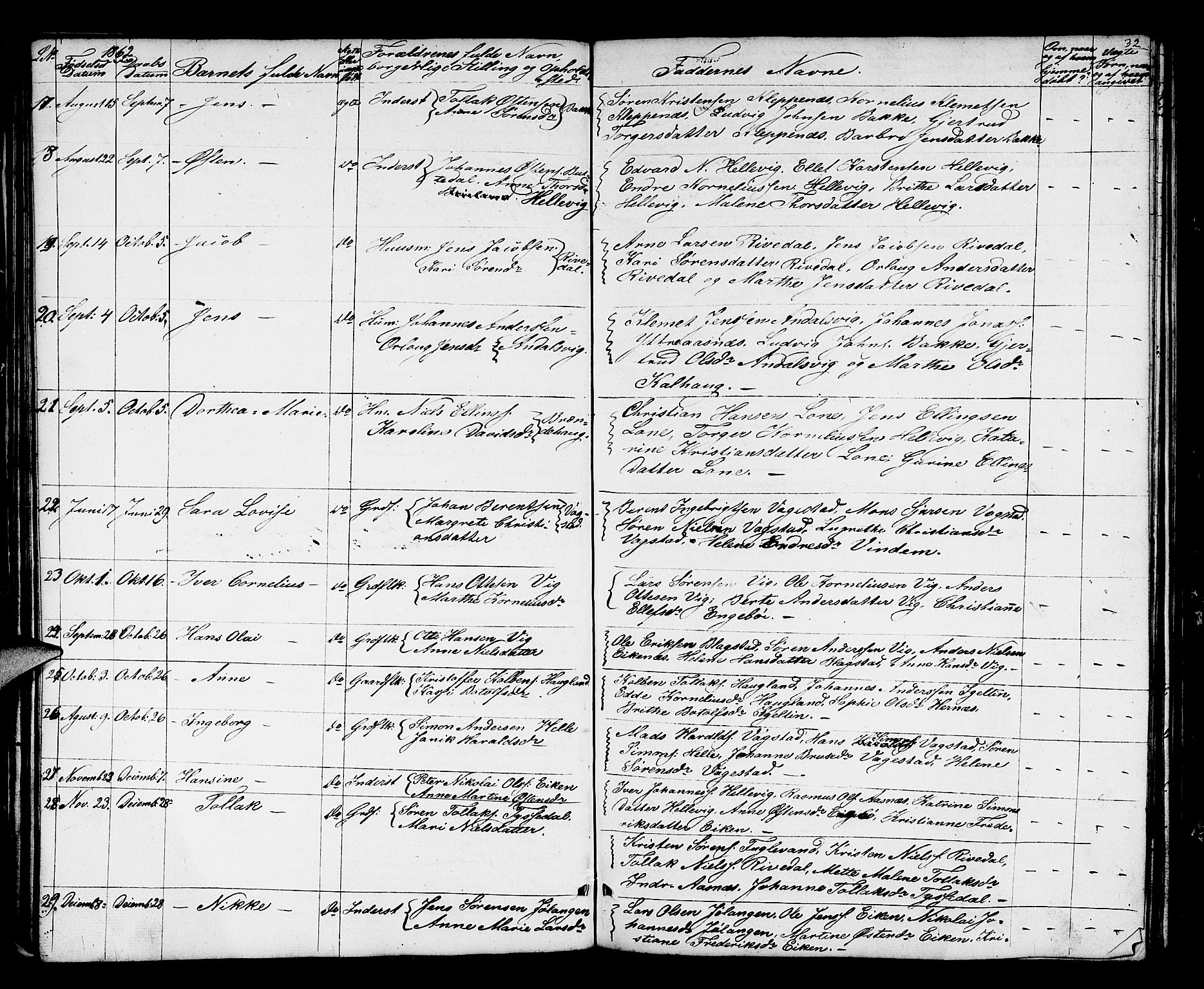 Fjaler sokneprestembete, AV/SAB-A-79801/H/Hab/Haba/L0002: Parish register (copy) no. A 2, 1846-1864, p. 32