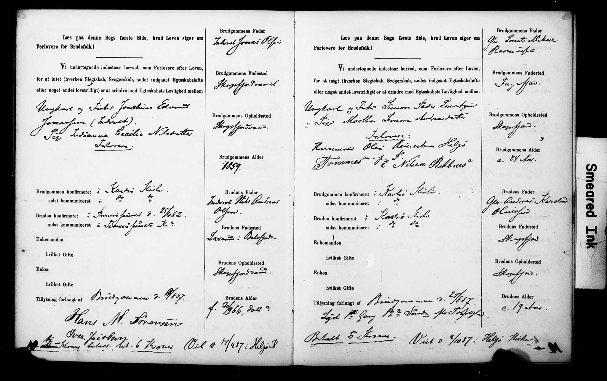 Uten arkivreferanse**, SAT/-: Banns register no. 1 /1 (Trøgstad), 1886-1891