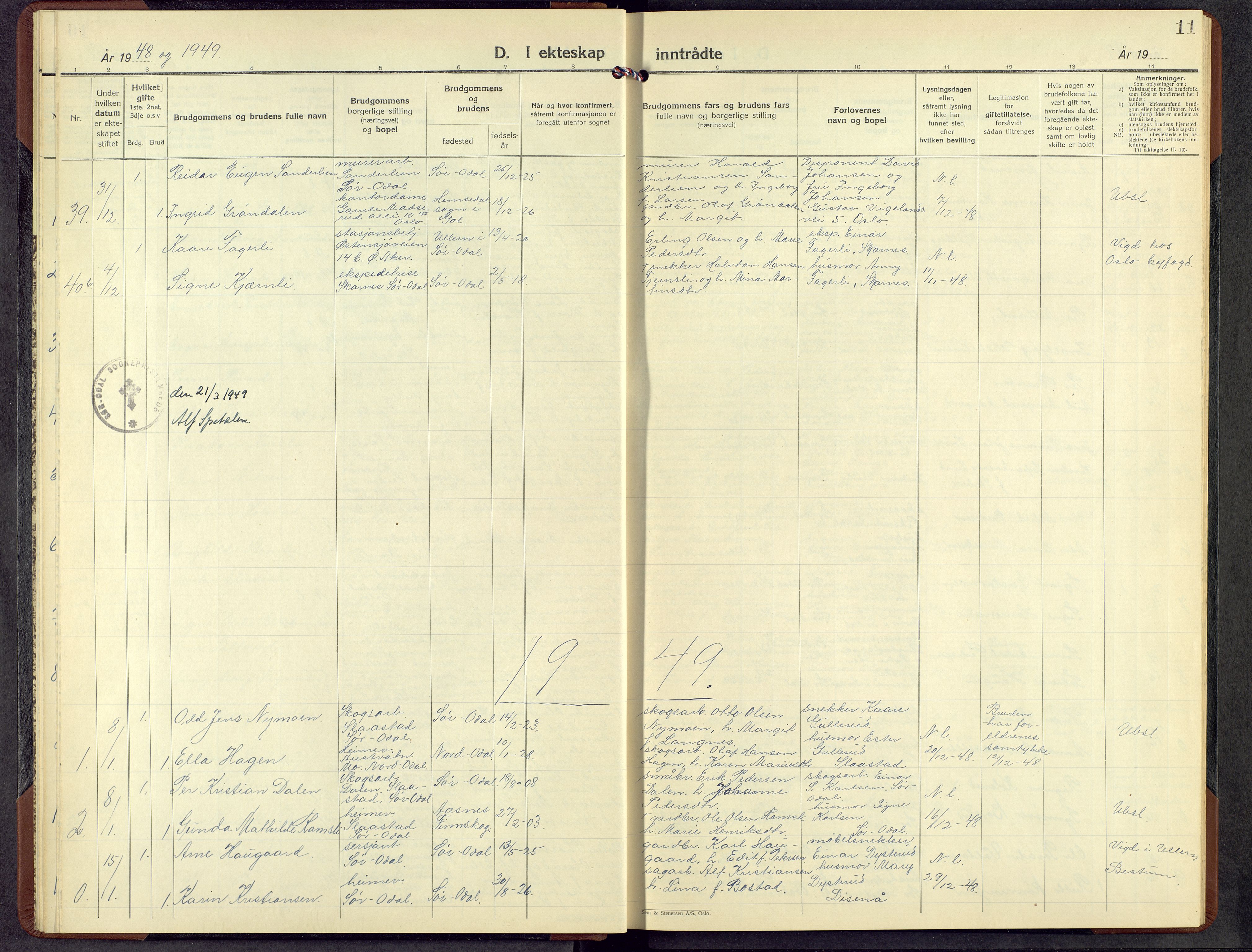 Sør-Odal prestekontor, AV/SAH-PREST-030/H/Ha/Hab/L0015: Parish register (copy) no. 15, 1947-1973, p. 11