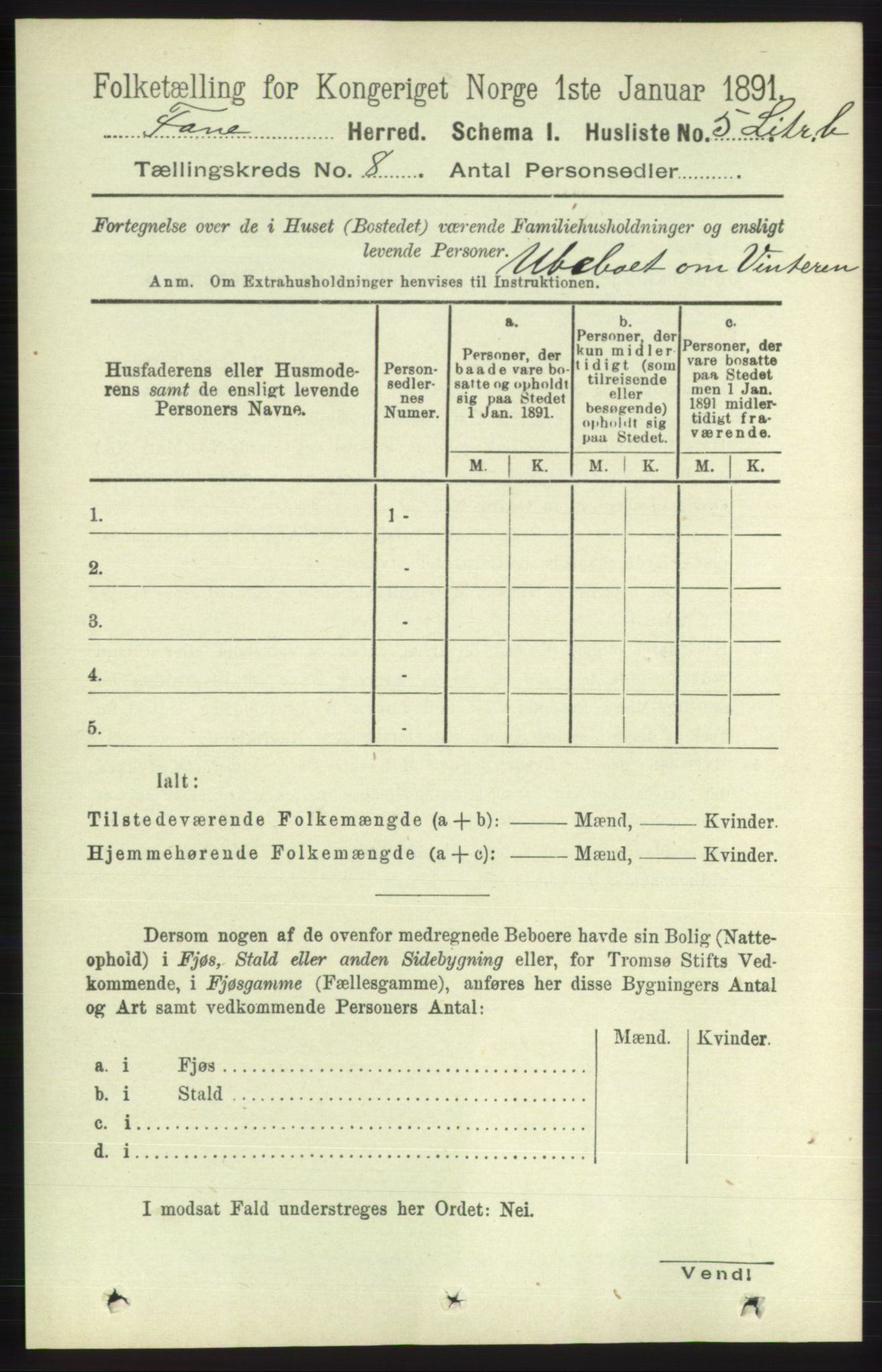 RA, 1891 census for 1249 Fana, 1891, p. 3291