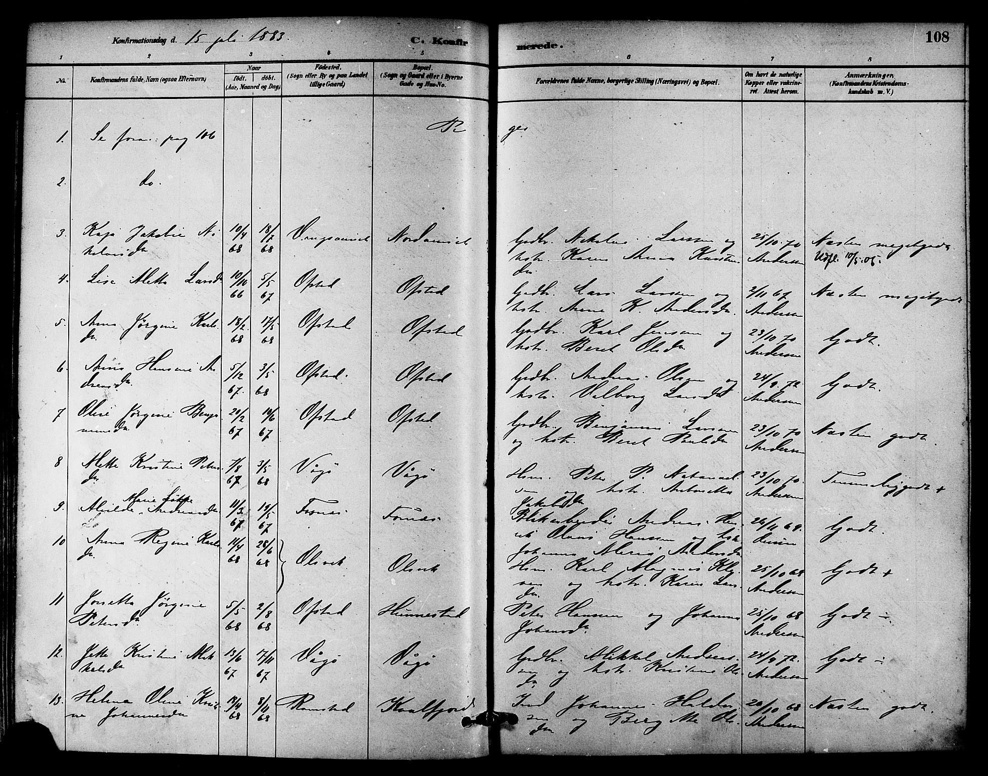 Ministerialprotokoller, klokkerbøker og fødselsregistre - Nord-Trøndelag, AV/SAT-A-1458/786/L0686: Parish register (official) no. 786A02, 1880-1887, p. 108