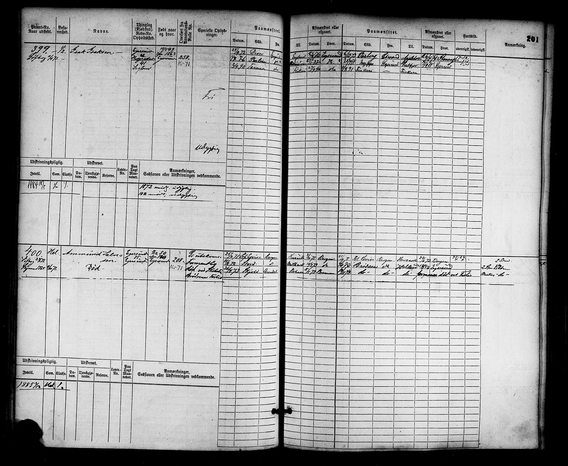 Egersund mønstringskrets, AV/SAK-2031-0019/F/Fb/L0001: Hovedrulle nr 1-666, O-3, 1868-1920, p. 207