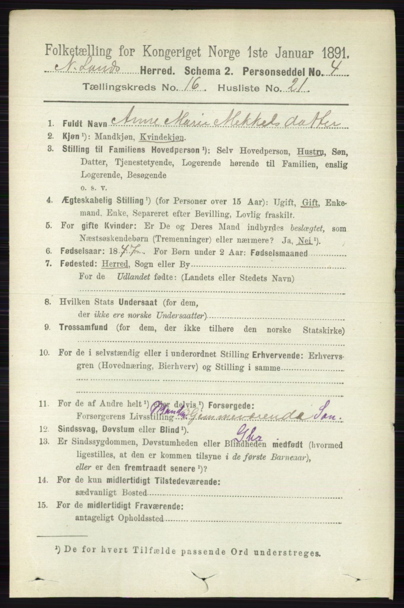 RA, 1891 census for 0538 Nordre Land, 1891, p. 4256