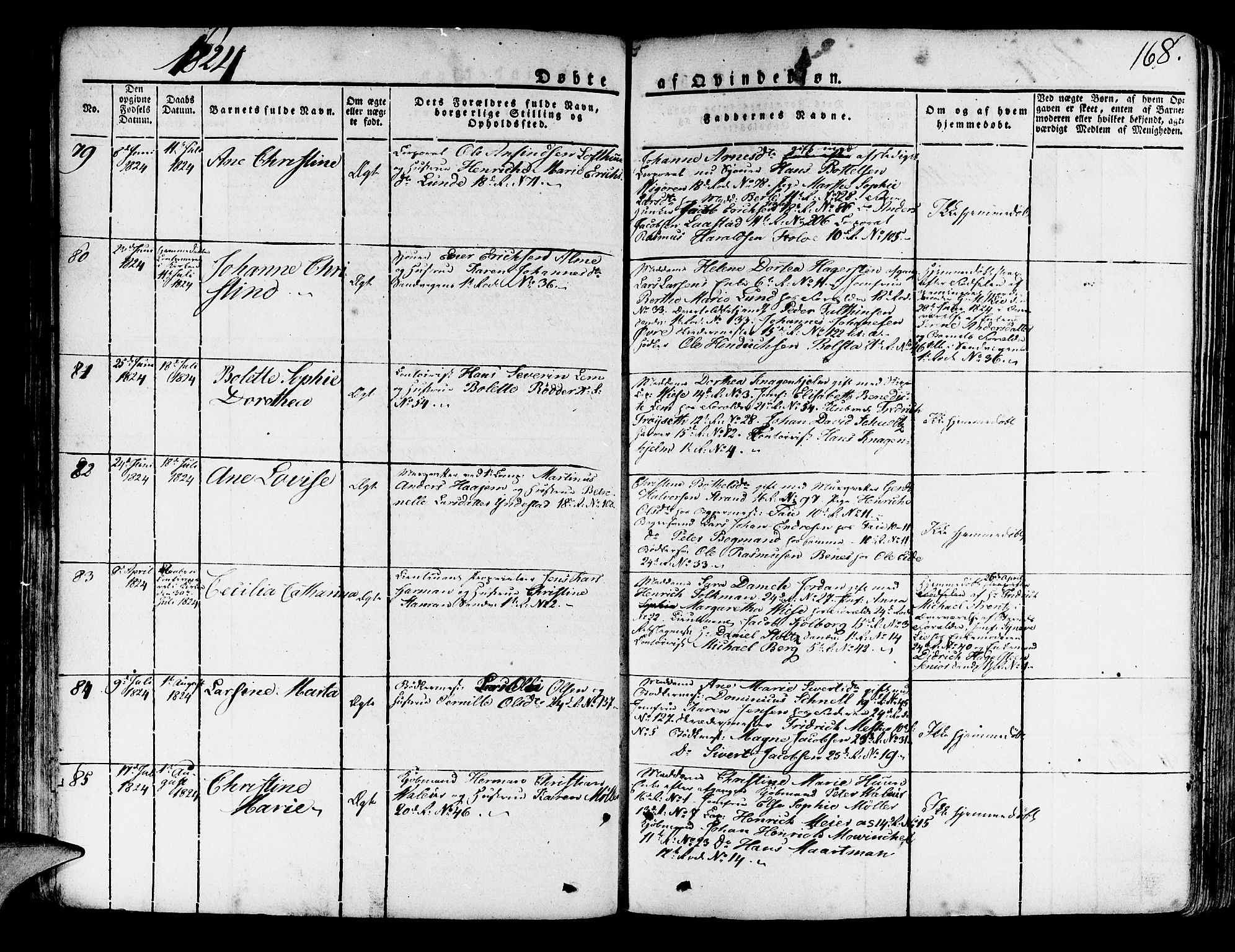 Korskirken sokneprestembete, SAB/A-76101/H/Haa/L0014: Parish register (official) no. A 14, 1823-1835, p. 168