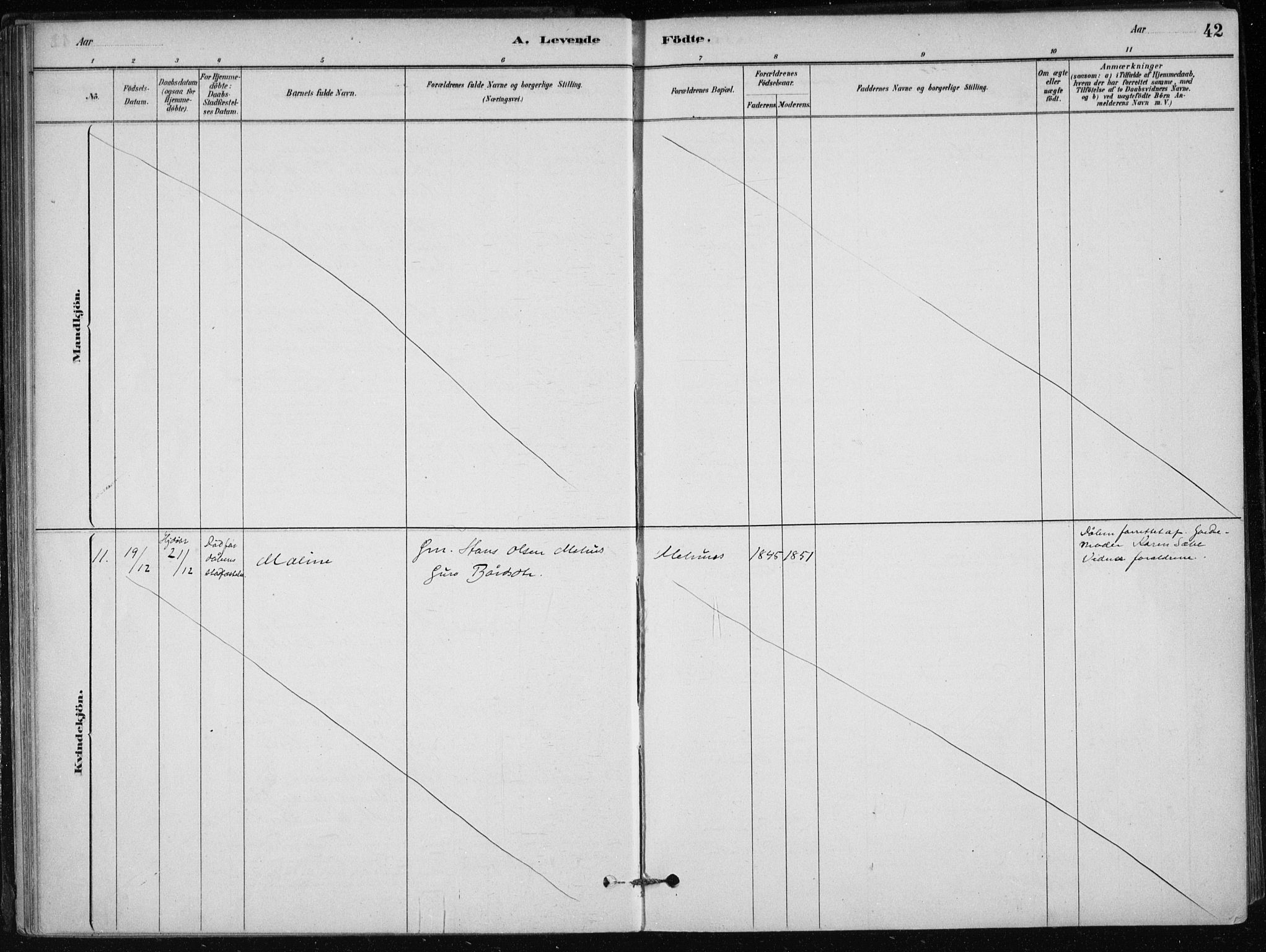 Skånevik sokneprestembete, AV/SAB-A-77801/H/Haa: Parish register (official) no. C  1, 1879-1917, p. 42