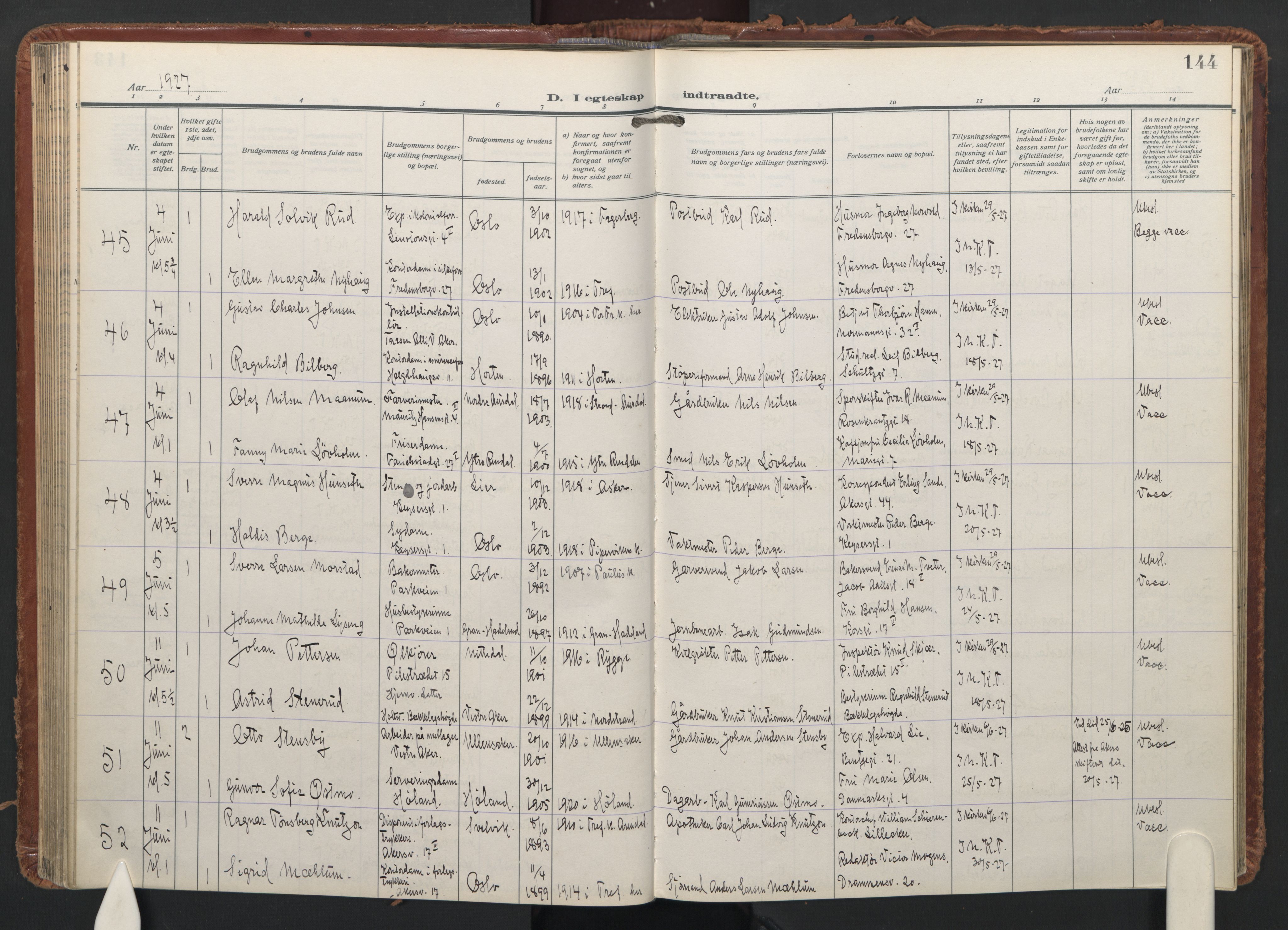 Trefoldighet prestekontor Kirkebøker, AV/SAO-A-10882/F/Fc/L0009: Parish register (official) no. III 9, 1922-1936, p. 144