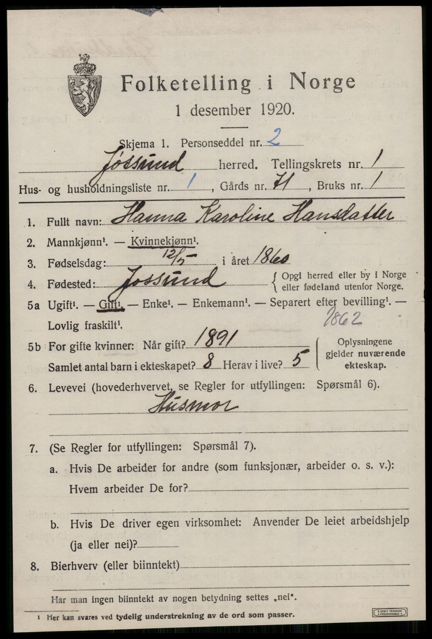 SAT, 1920 census for Jøssund, 1920, p. 738