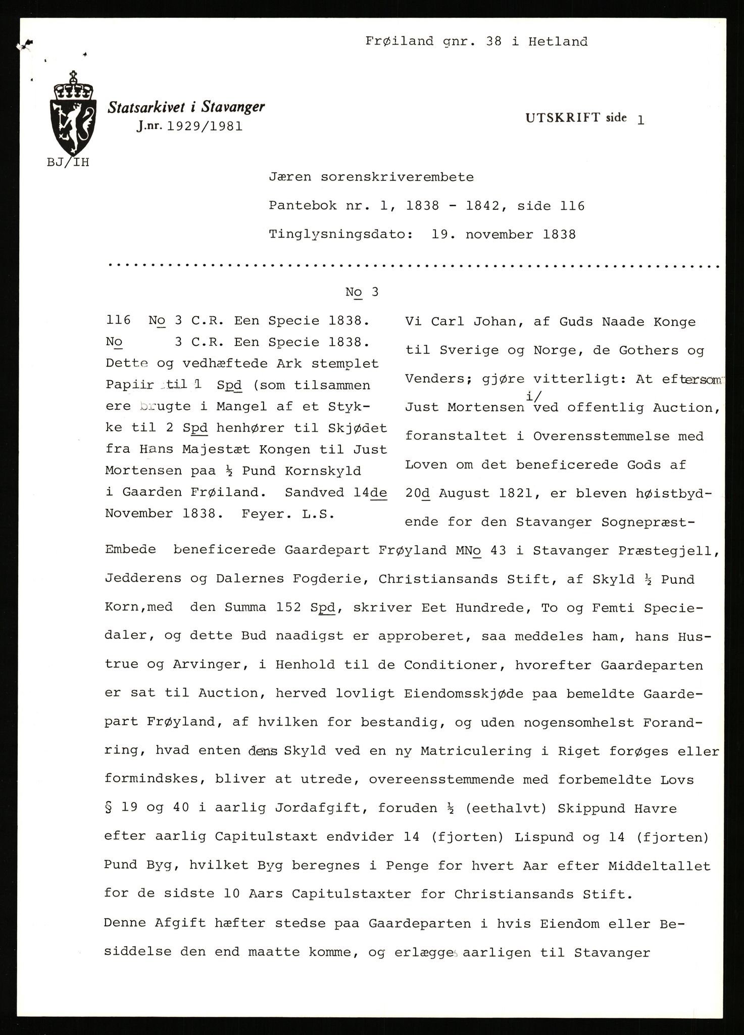 Statsarkivet i Stavanger, AV/SAST-A-101971/03/Y/Yj/L0022: Avskrifter sortert etter gårdsnavn: Foss - Frøiland i Hetland, 1750-1930, p. 547
