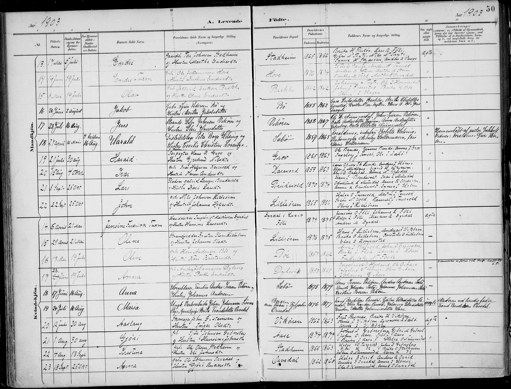 Vik sokneprestembete, AV/SAB-A-81501/H/Haa/Haab/L0002: Parish register (official) no. B  2, 1891-1907, p. 50