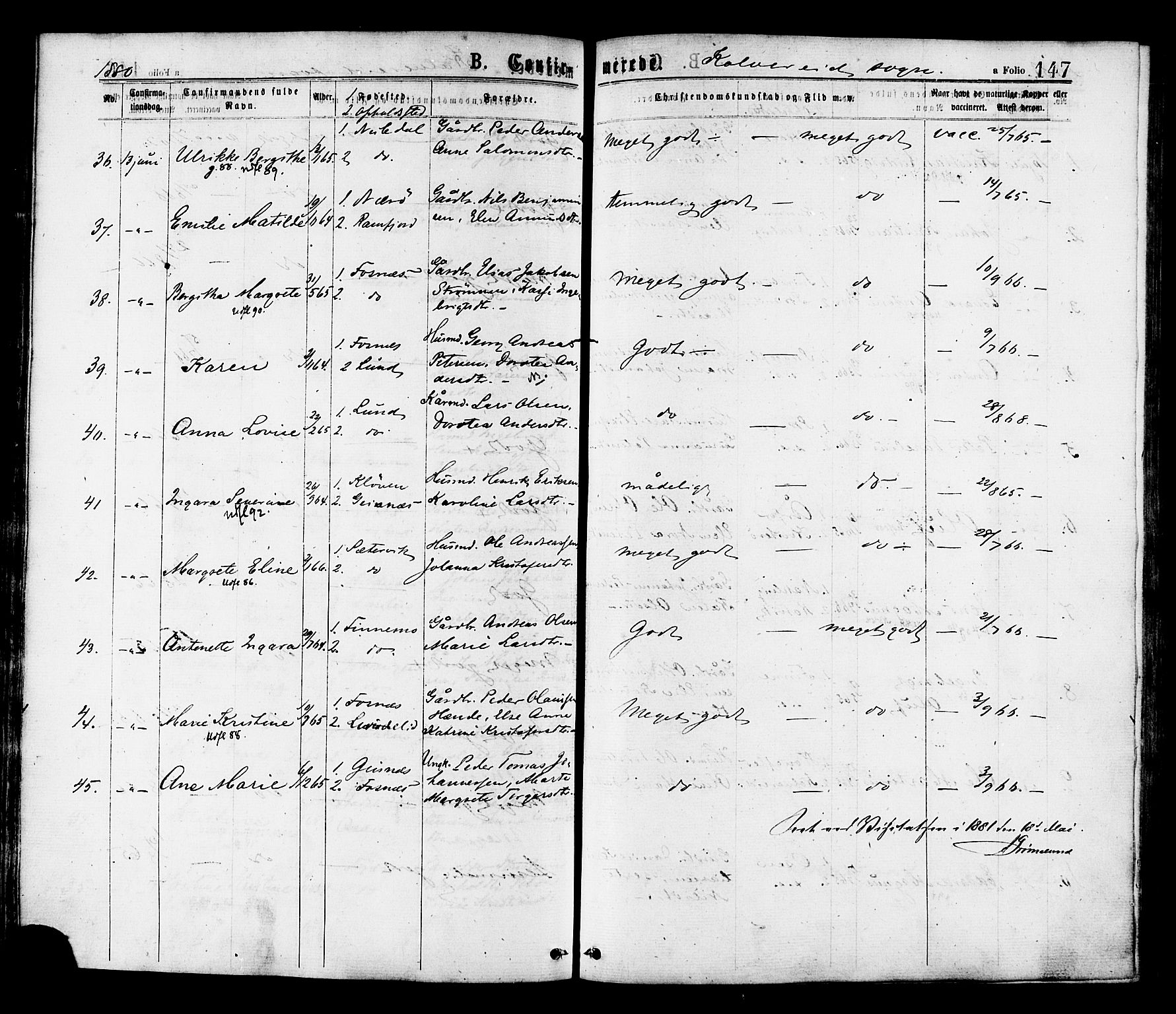 Ministerialprotokoller, klokkerbøker og fødselsregistre - Nord-Trøndelag, AV/SAT-A-1458/780/L0642: Parish register (official) no. 780A07 /1, 1874-1885, p. 147