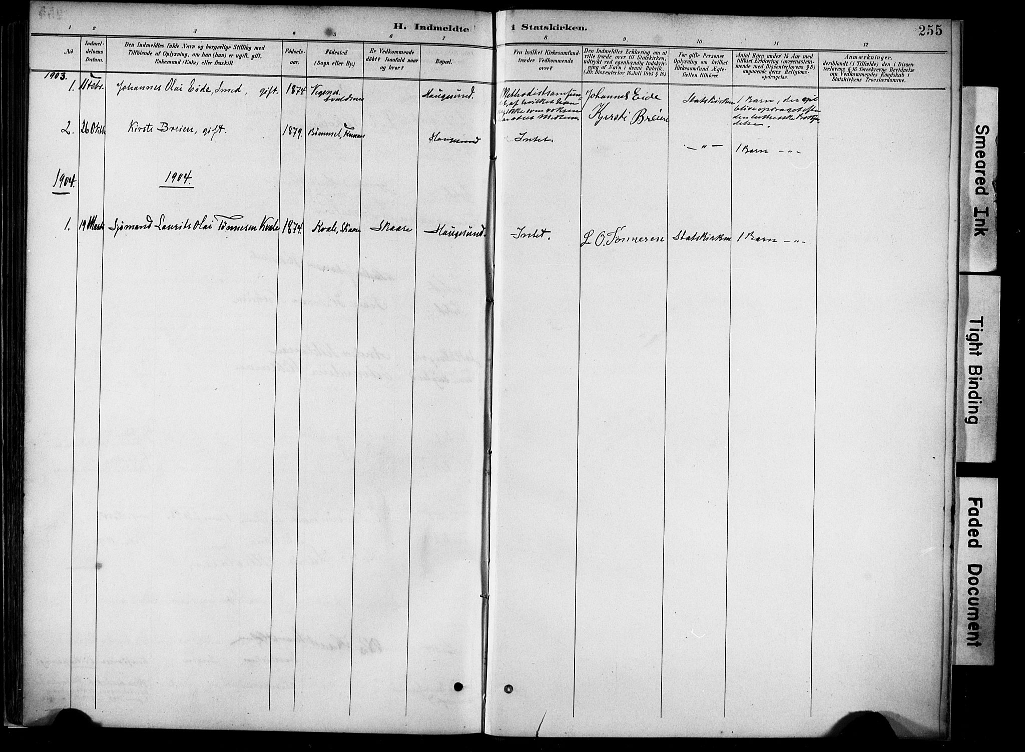 Haugesund sokneprestkontor, AV/SAST-A -101863/H/Ha/Haa/L0005: Parish register (official) no. A 5, 1891-1903, p. 255