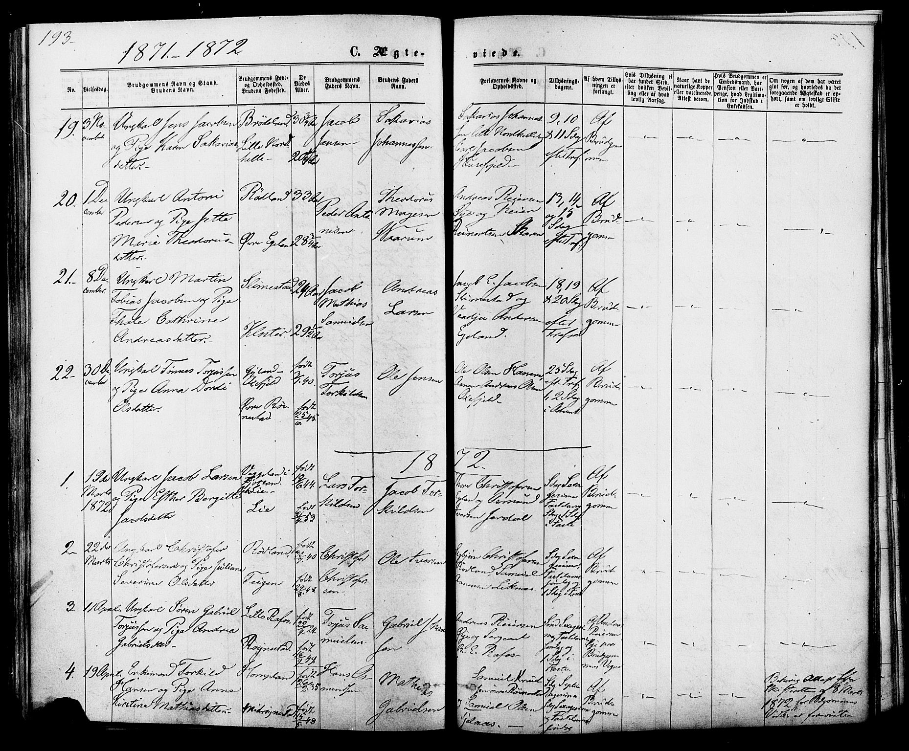 Kvinesdal sokneprestkontor, SAK/1111-0026/F/Fa/Fab/L0007: Parish register (official) no. A 7, 1870-1885, p. 193