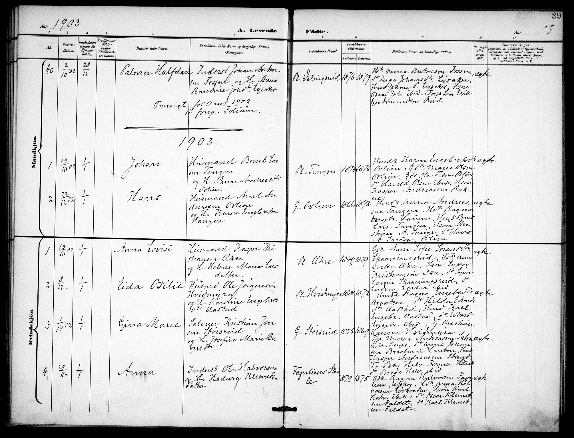 Aurskog prestekontor Kirkebøker, AV/SAO-A-10304a/F/Fa/L0010: Parish register (official) no. I 10, 1898-1905, p. 39