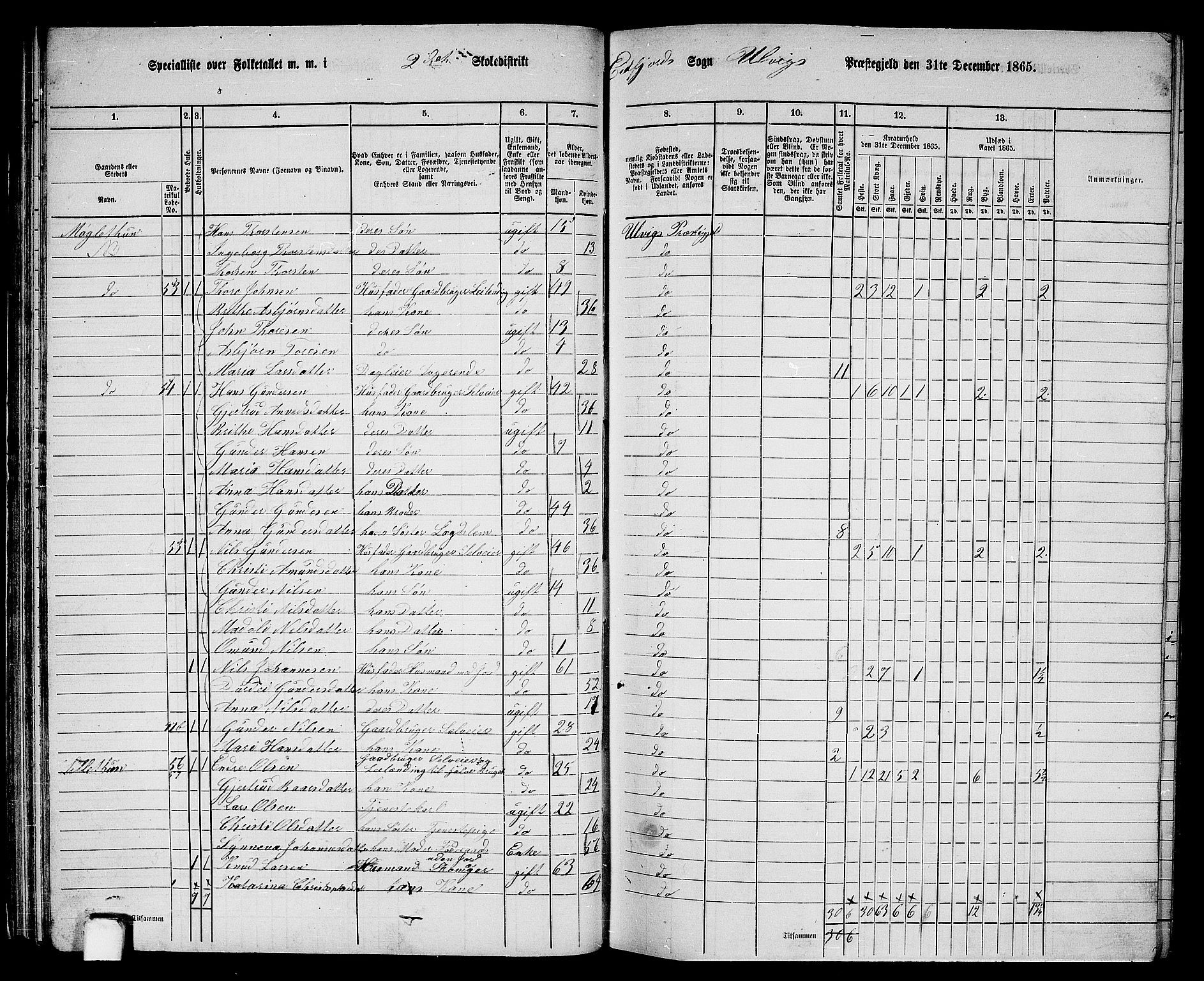 RA, 1865 census for Ulvik, 1865, p. 42