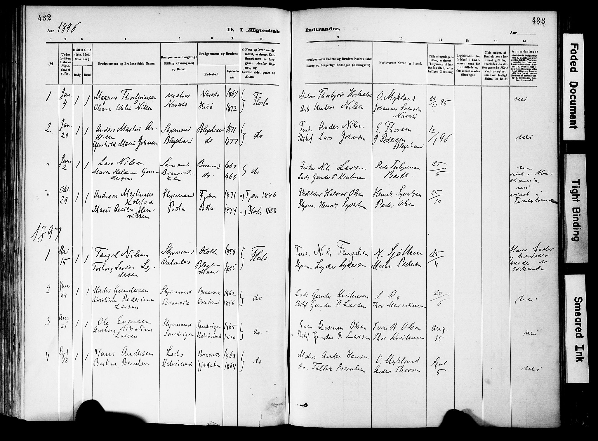 Dypvåg sokneprestkontor, SAK/1111-0007/F/Fa/Fab/L0001: Parish register (official) no. A 1, 1885-1912, p. 432-433