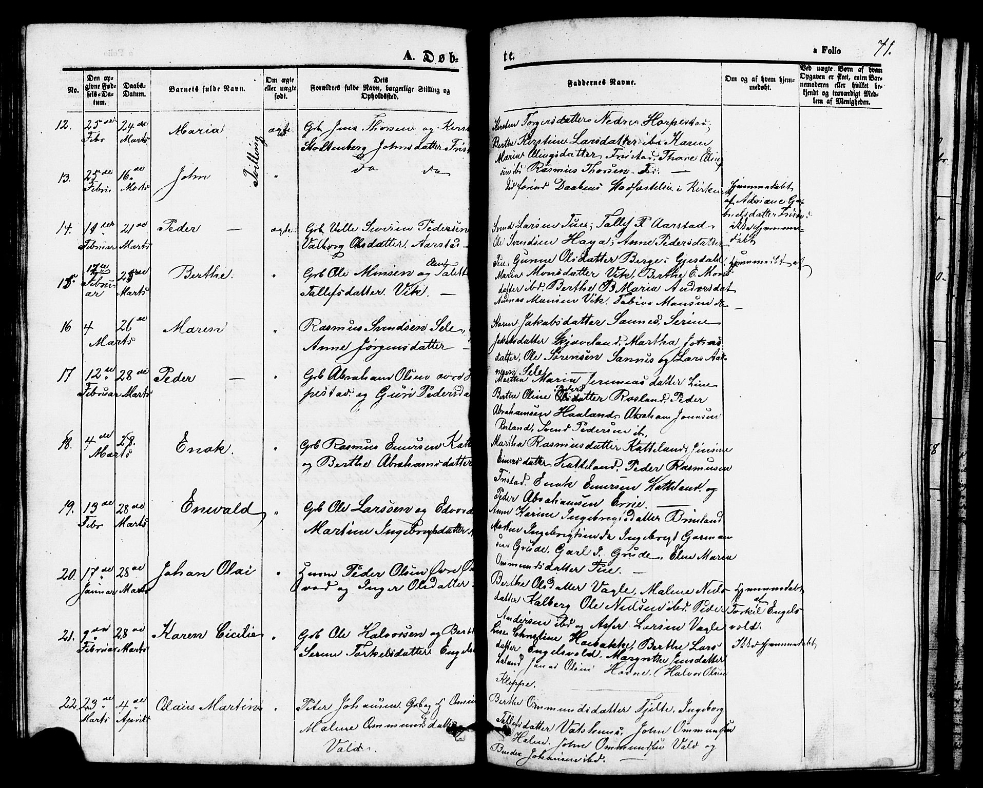 Klepp sokneprestkontor, AV/SAST-A-101803/001/3/30BB/L0002: Parish register (copy) no. B 2, 1860-1875, p. 71