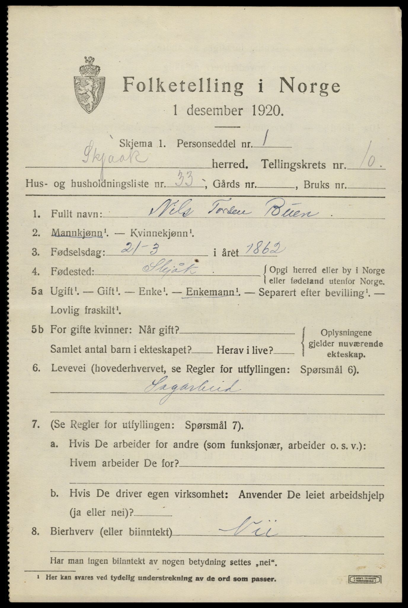 SAH, 1920 census for Skjåk, 1920, p. 4934