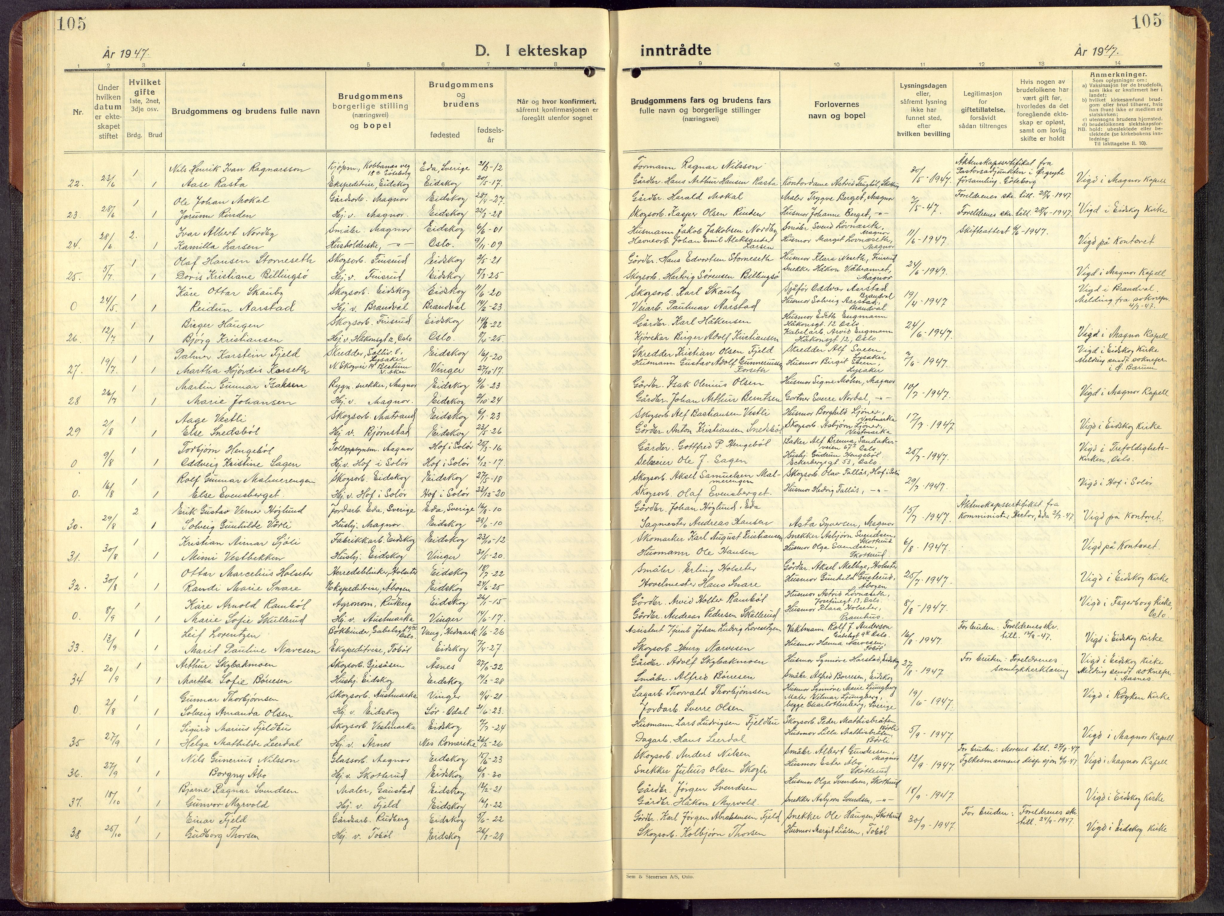 Eidskog prestekontor, AV/SAH-PREST-026/H/Ha/Hab/L0008: Parish register (copy) no. 8, 1938-1959, p. 105