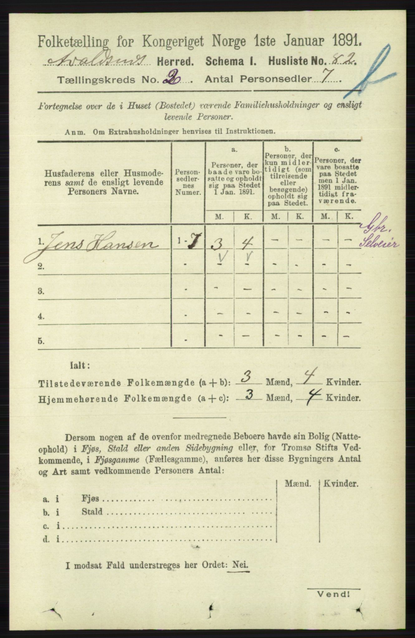 RA, 1891 census for 1147 Avaldsnes, 1891, p. 1971