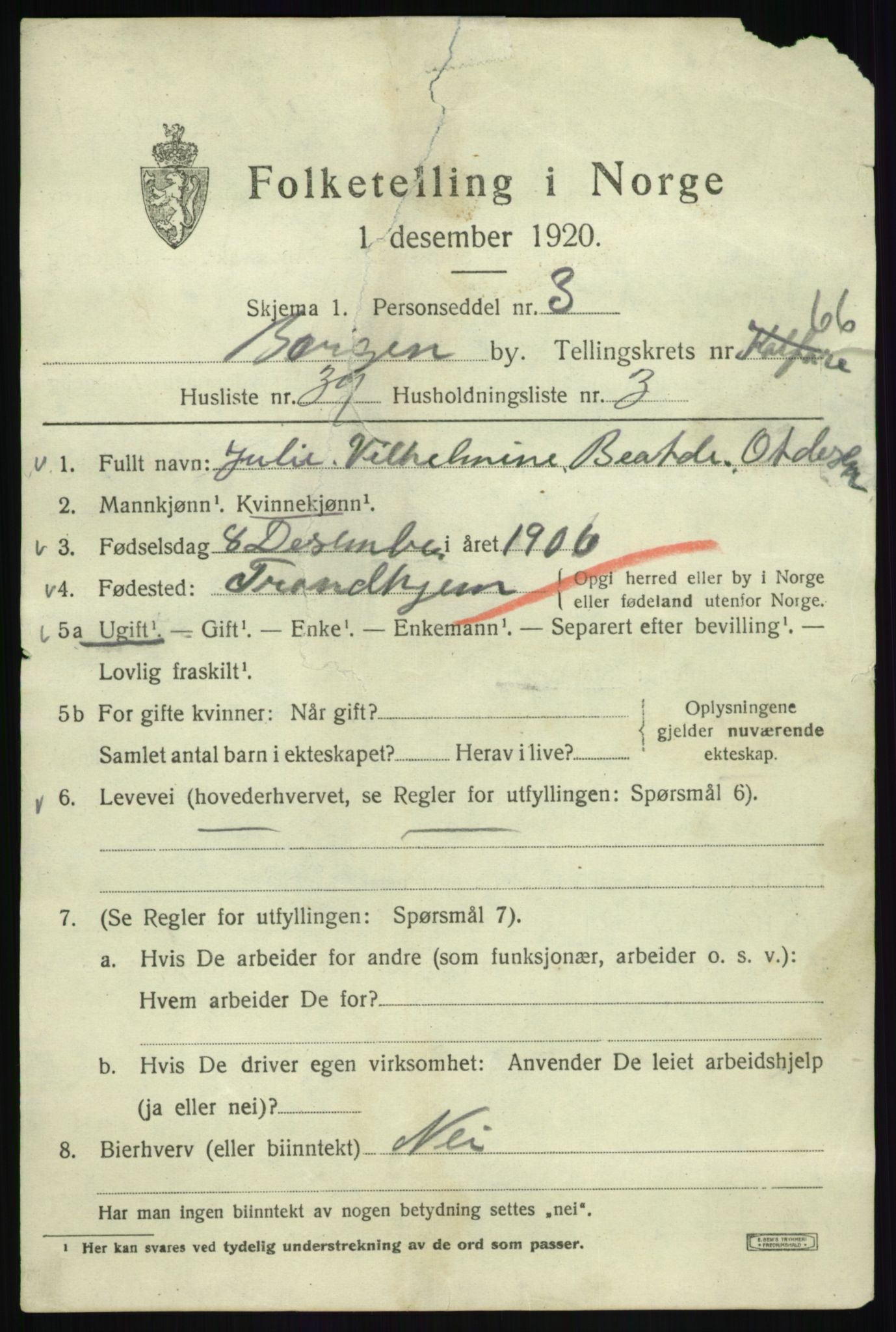 SAB, 1920 census for Bergen, 1920, p. 135155