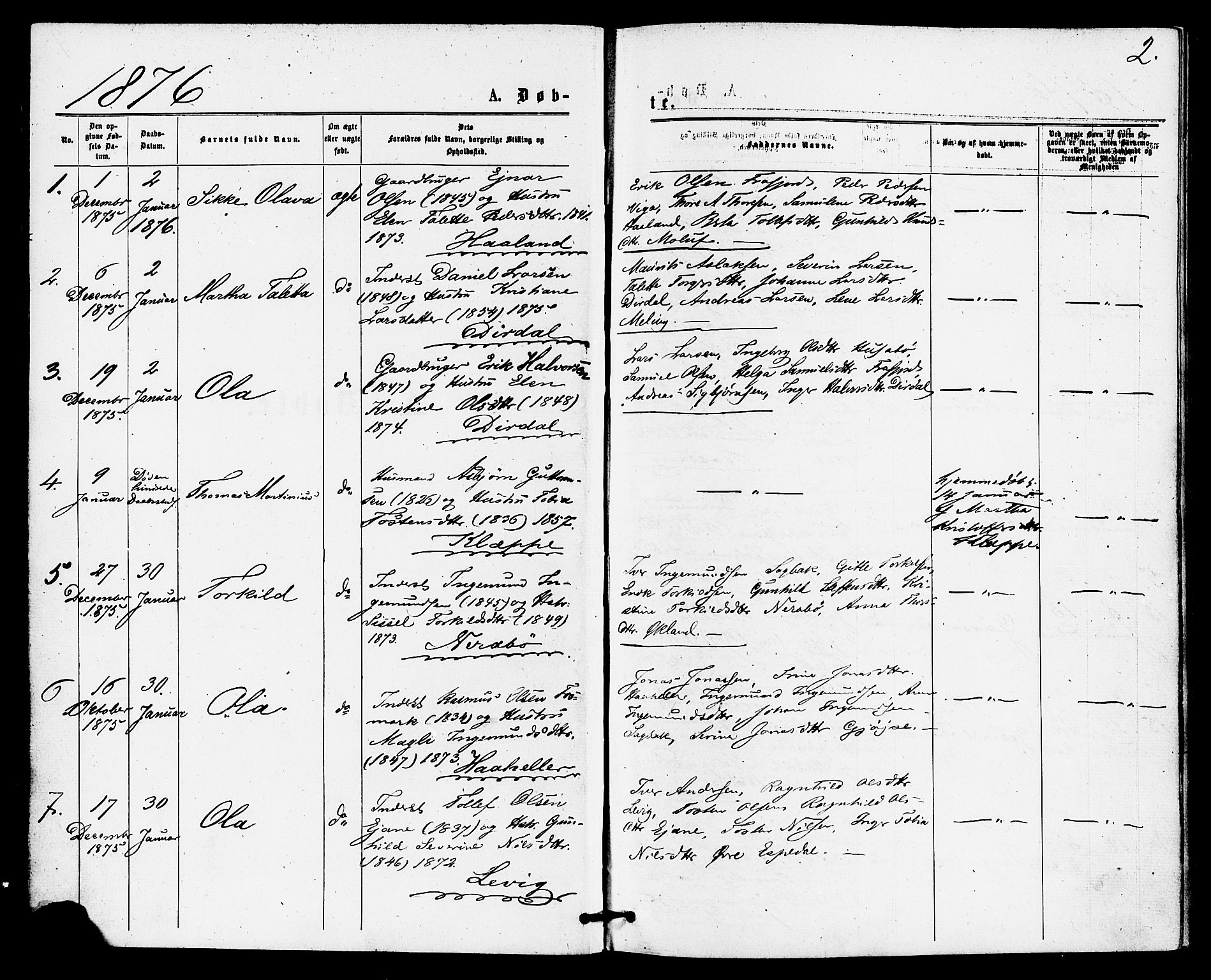 Høgsfjord sokneprestkontor, AV/SAST-A-101624/H/Ha/Haa/L0004: Parish register (official) no. A 4, 1876-1884, p. 2