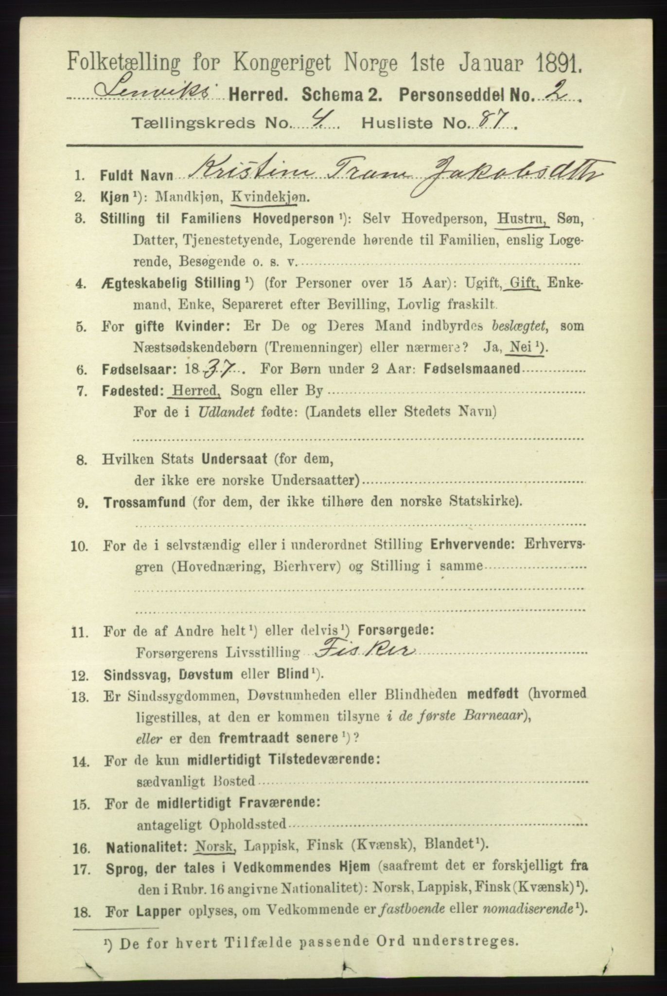 RA, 1891 census for 1931 Lenvik, 1891, p. 2455